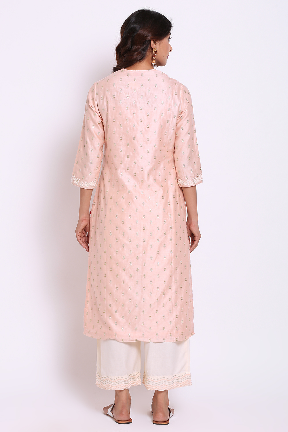 Peach Cotton Silk Straight Kurta Palazzo Suit Set image number 5