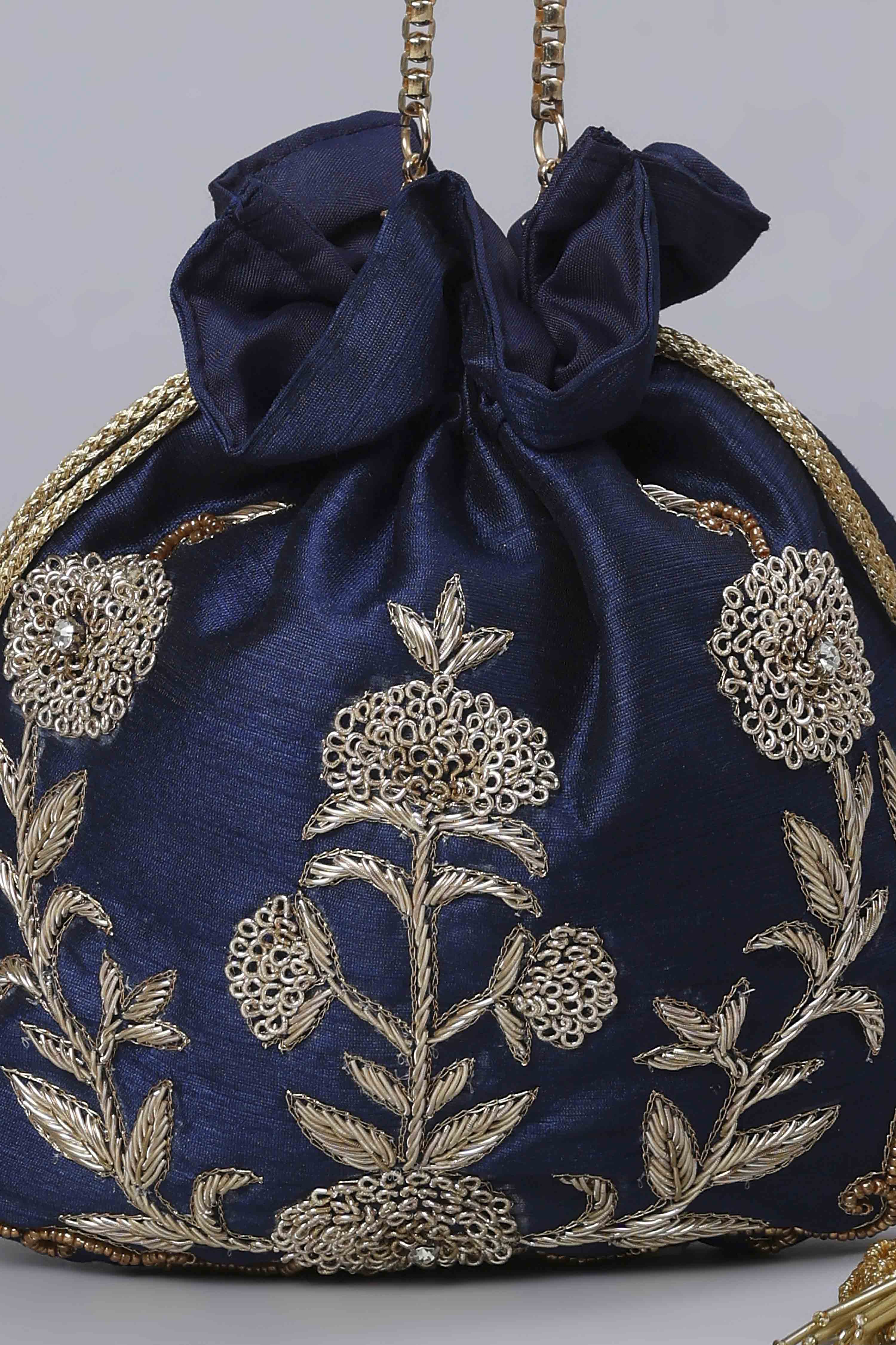 Royal Blue Fabric Potli Bag image number 6