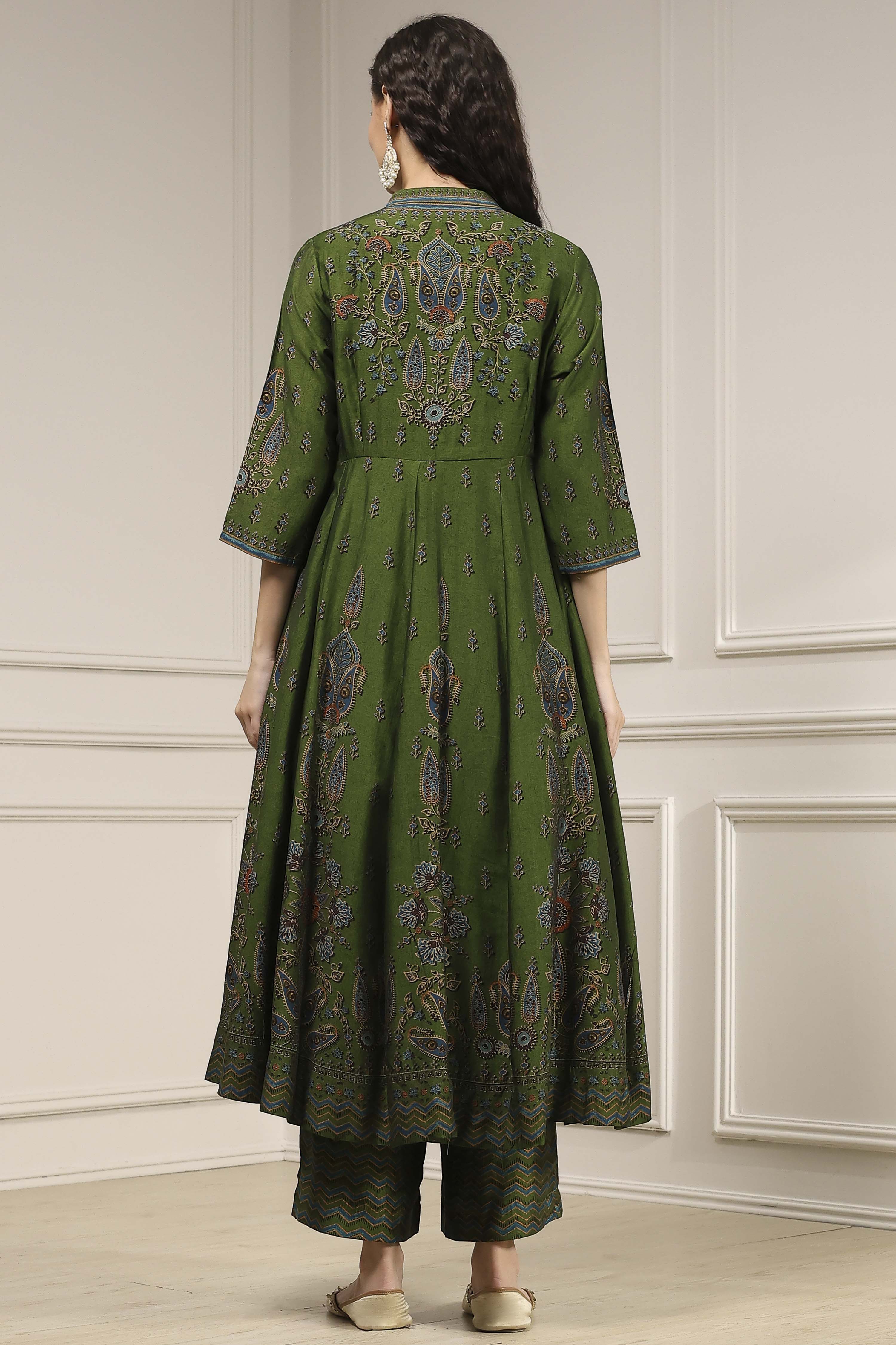 Green Printed Anarkali Suit Set image number 4