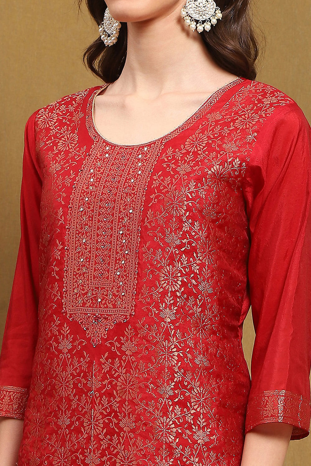 Mustard Yellow Silk Blend Woven Unstitched Suit Set image number 7