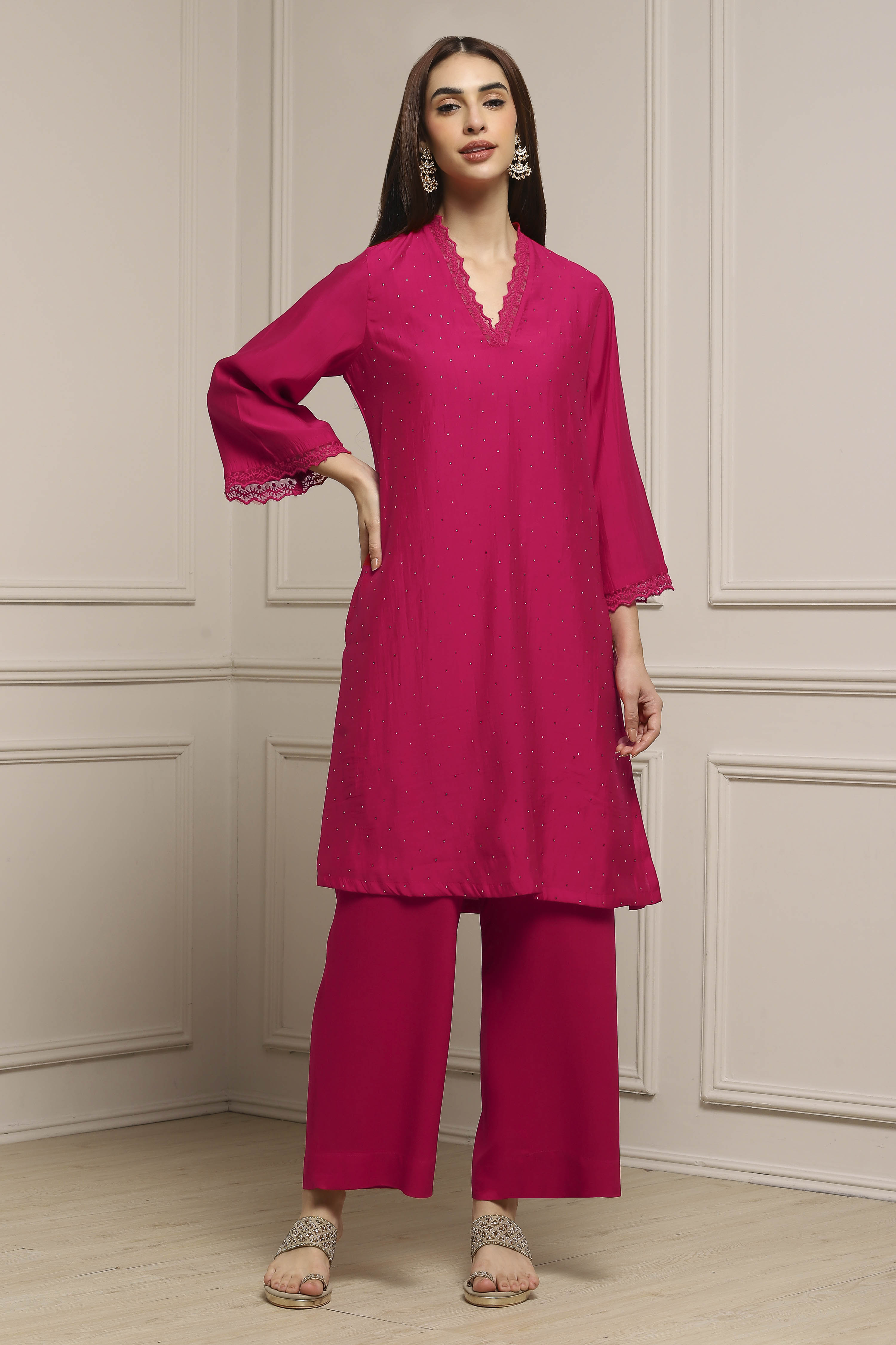 Red Viscose Blend Straight Kurta Set image number 5