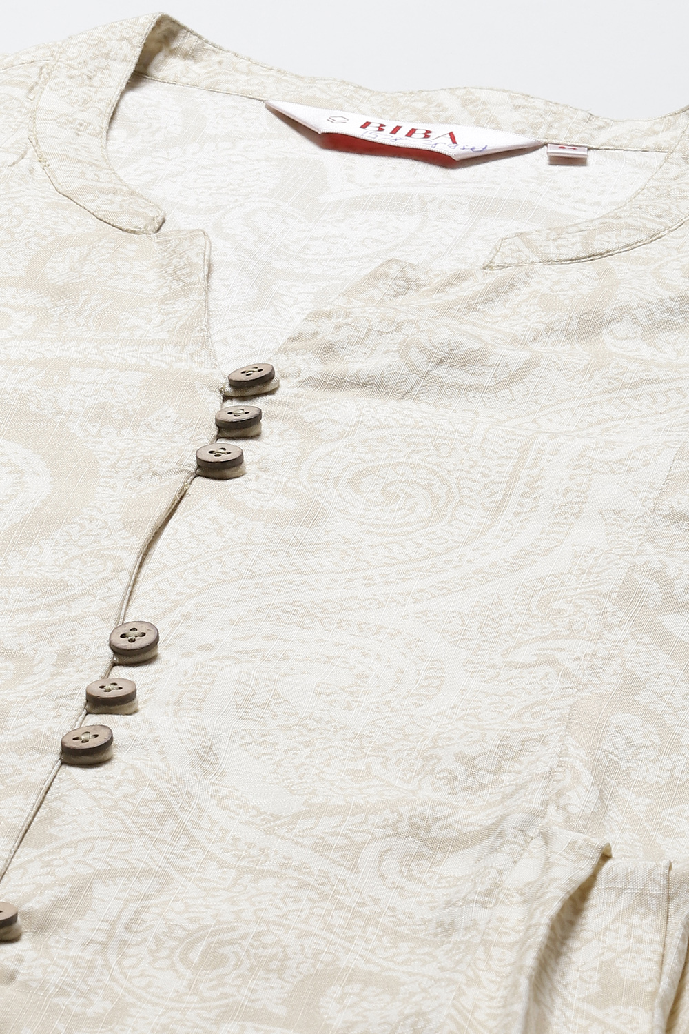 Ecru LIVA A-Line Fusion Printed Dress image number 1