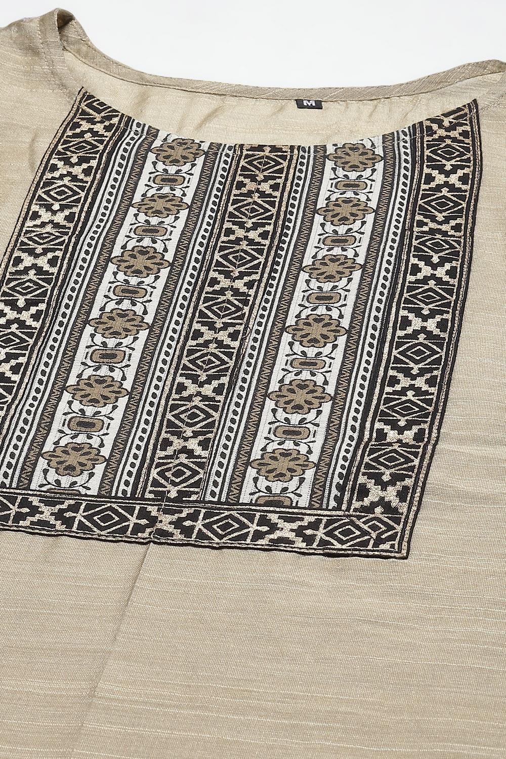 Beige Cotton Handloom Unstitched Suit Set image number 1
