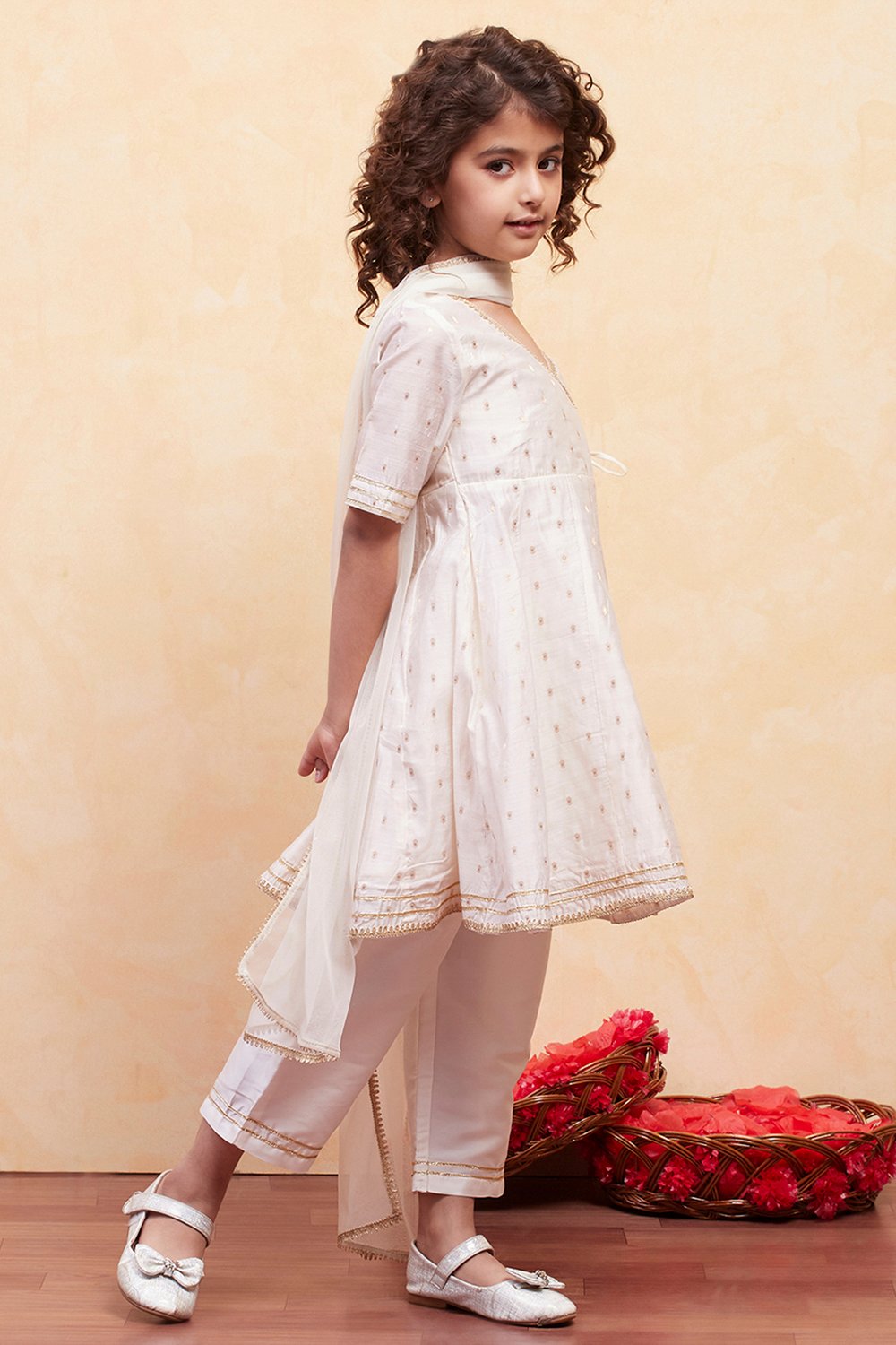 White Yarn Dyed Angrakha Anarkali Suit Set image number 5