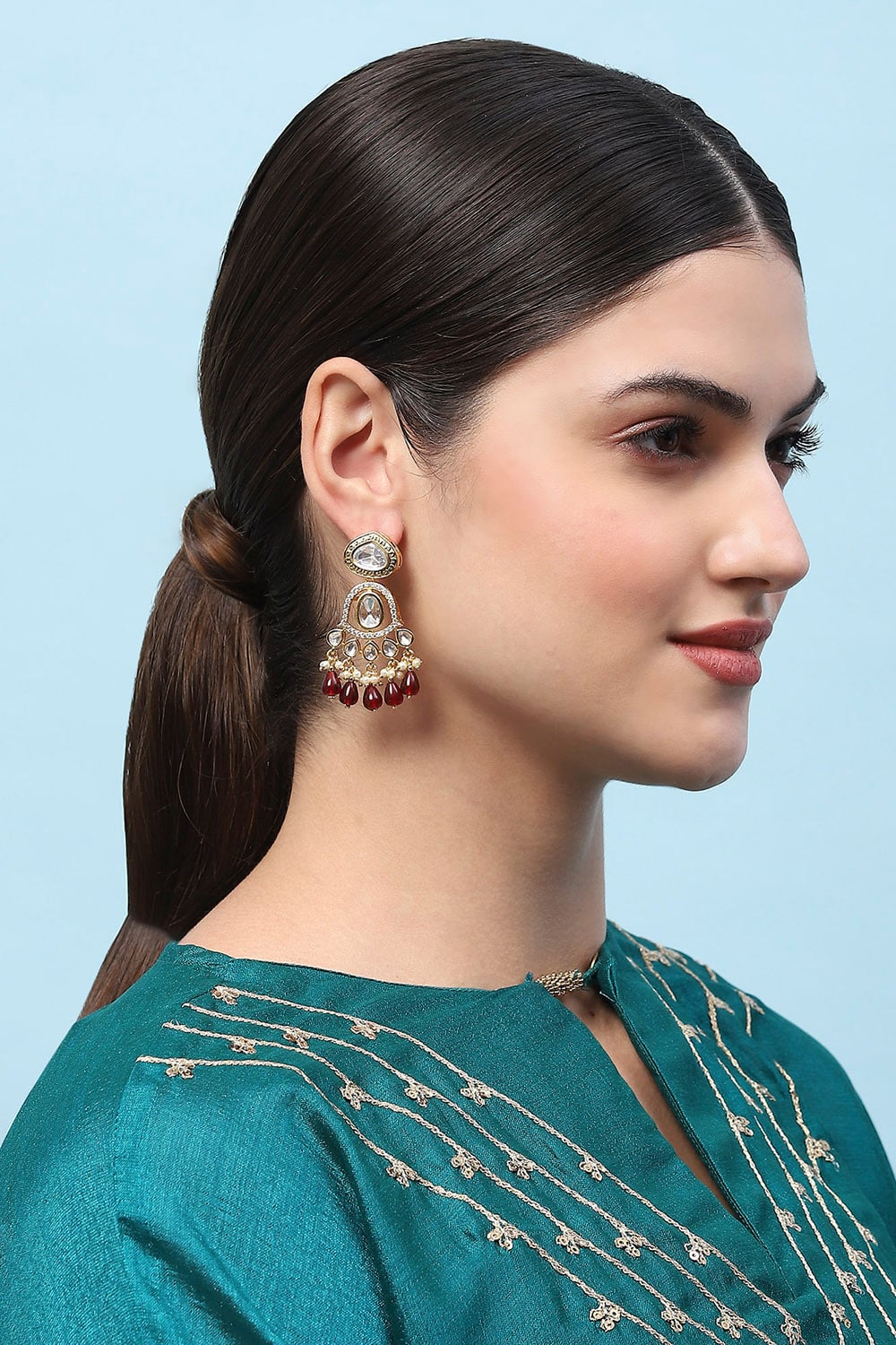 Red Stone Embellished Earrings image number 1