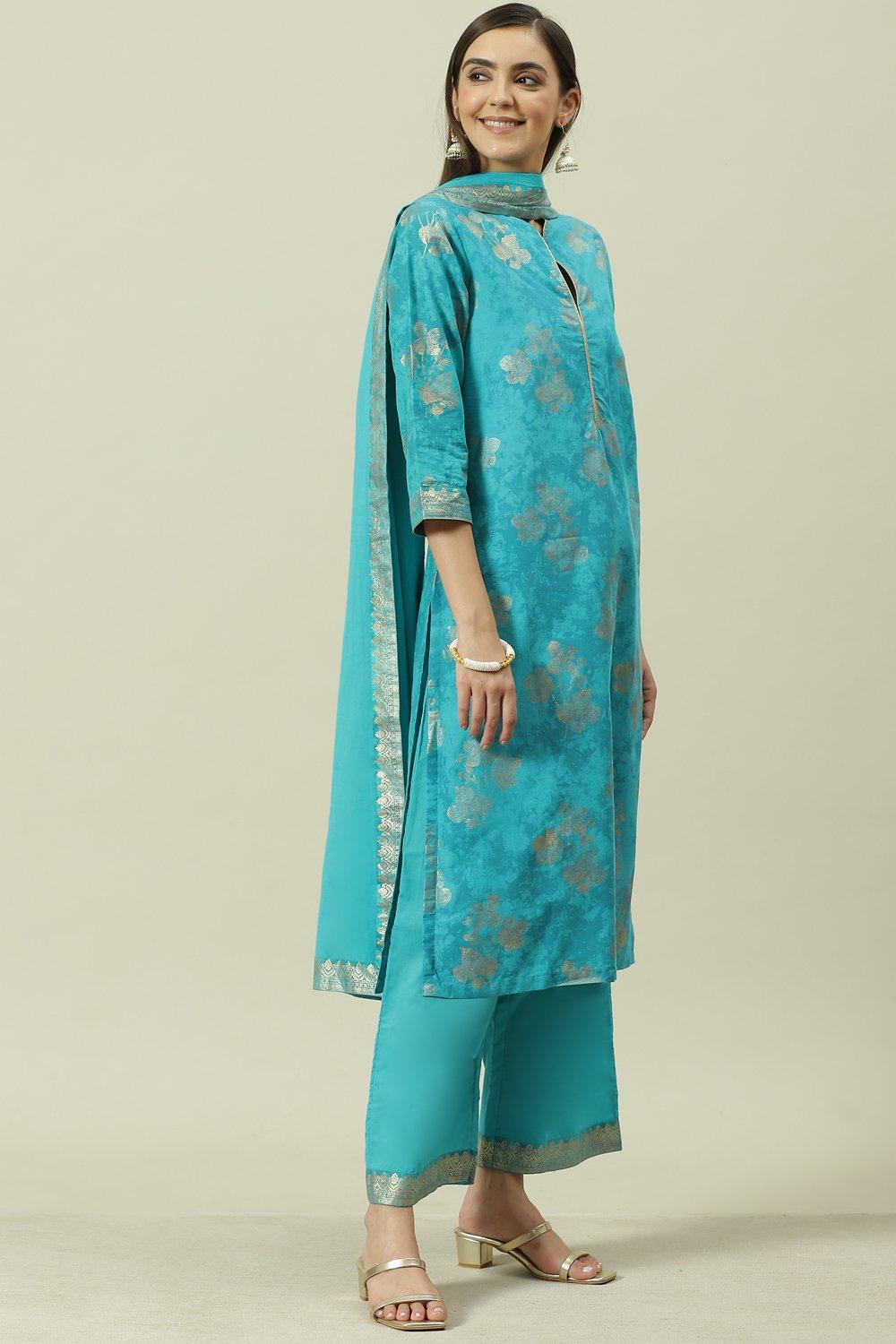 Mehndi Cotton Straight Kurta Palazzo Suit Set image number 0