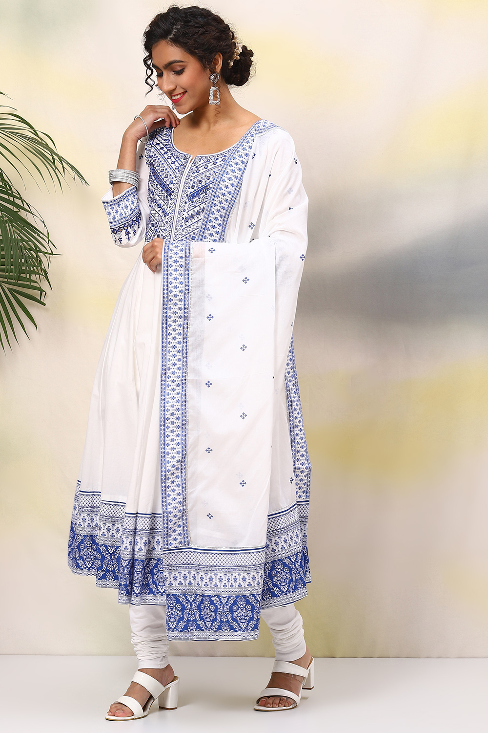 Black Cotton Anarkali Kurta Churidar Suit Set image number 5