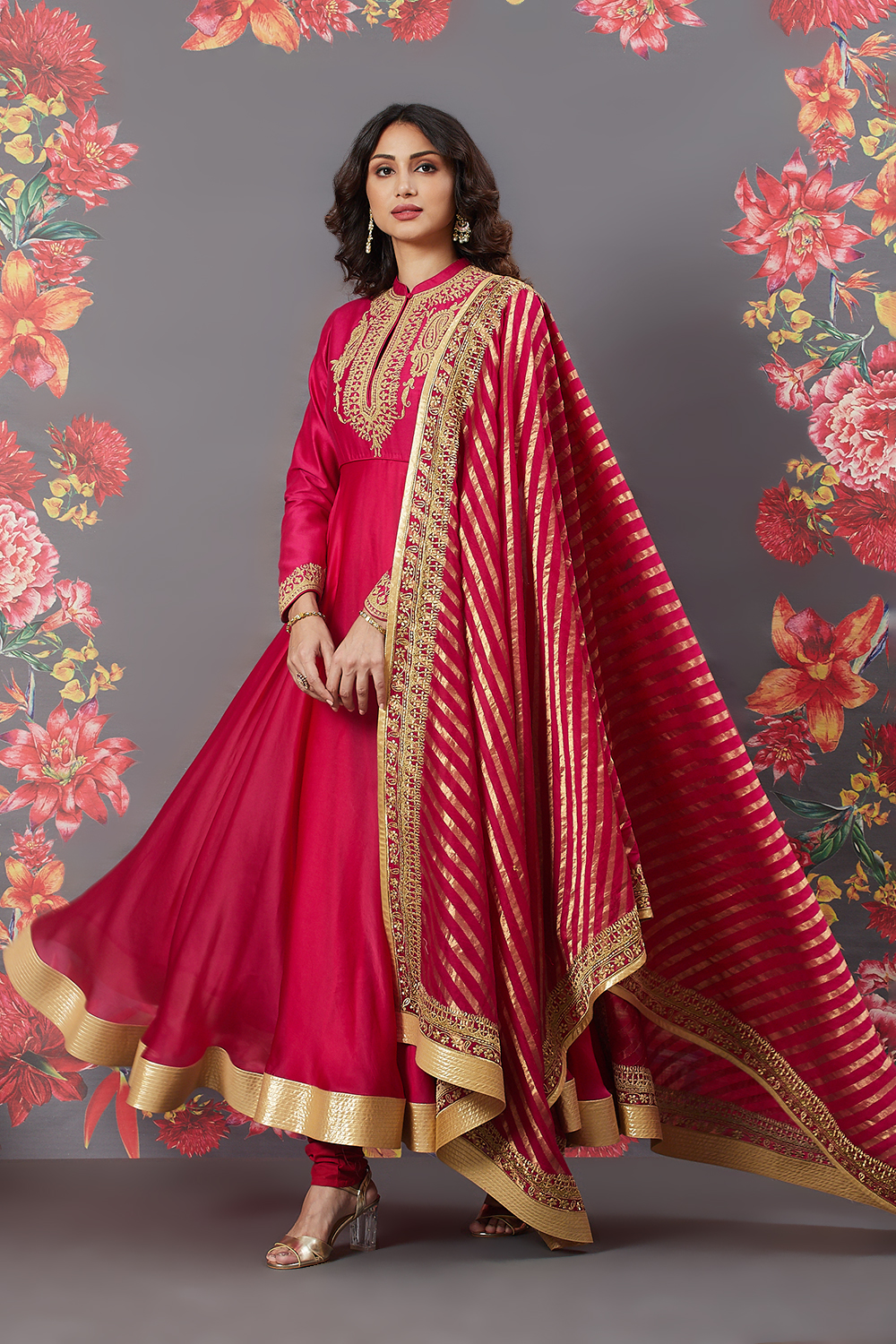 Rohit Bal Yellow Cotton Silk Anarkali image number 0