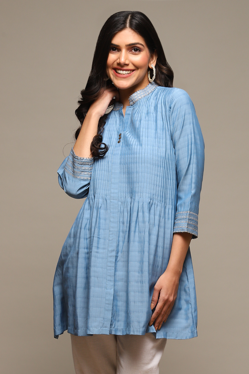 Chambery Blue Viscose Yarndyed Kurti image number 5