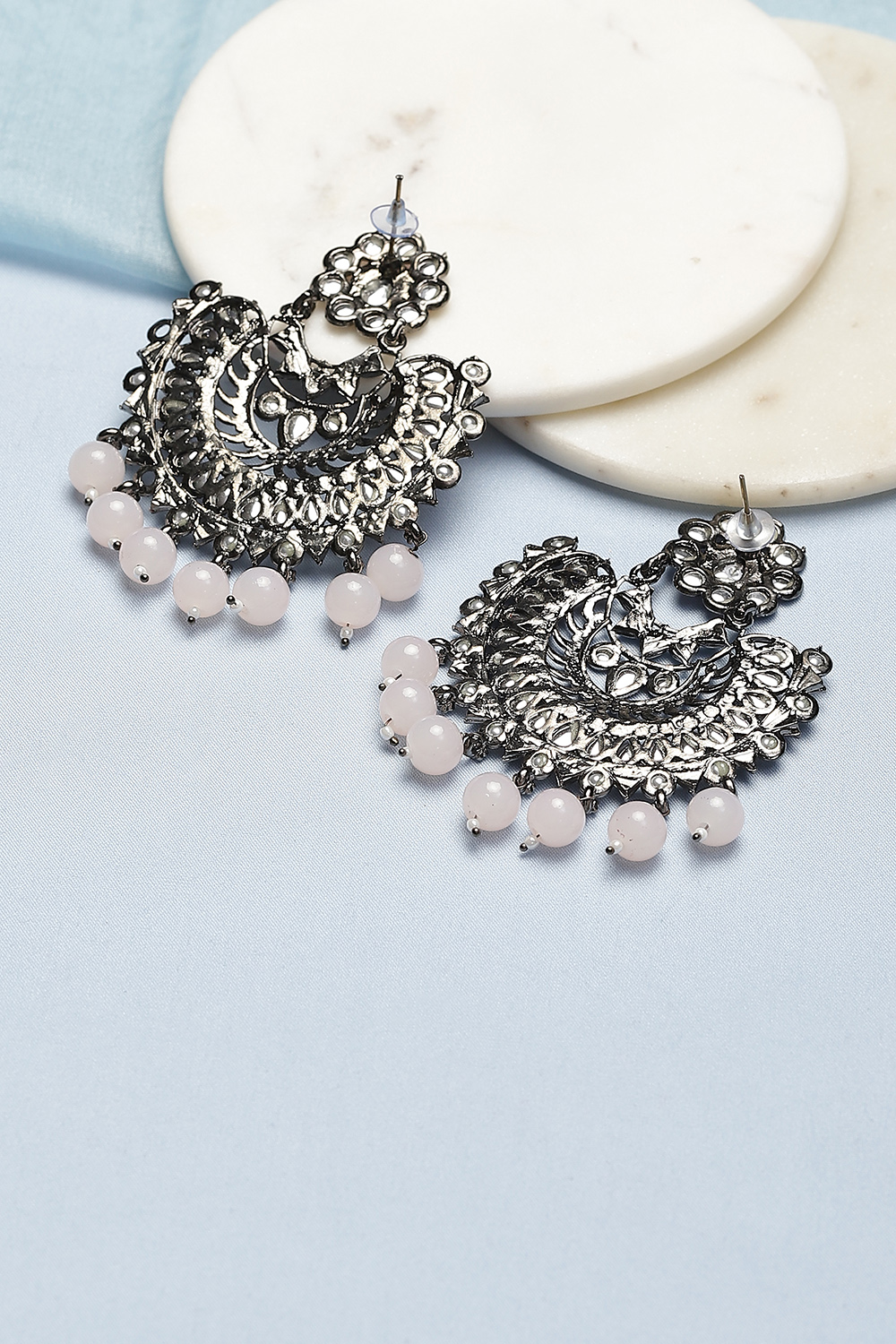 Pink Pearl Oxidised Chandbalis image number 2