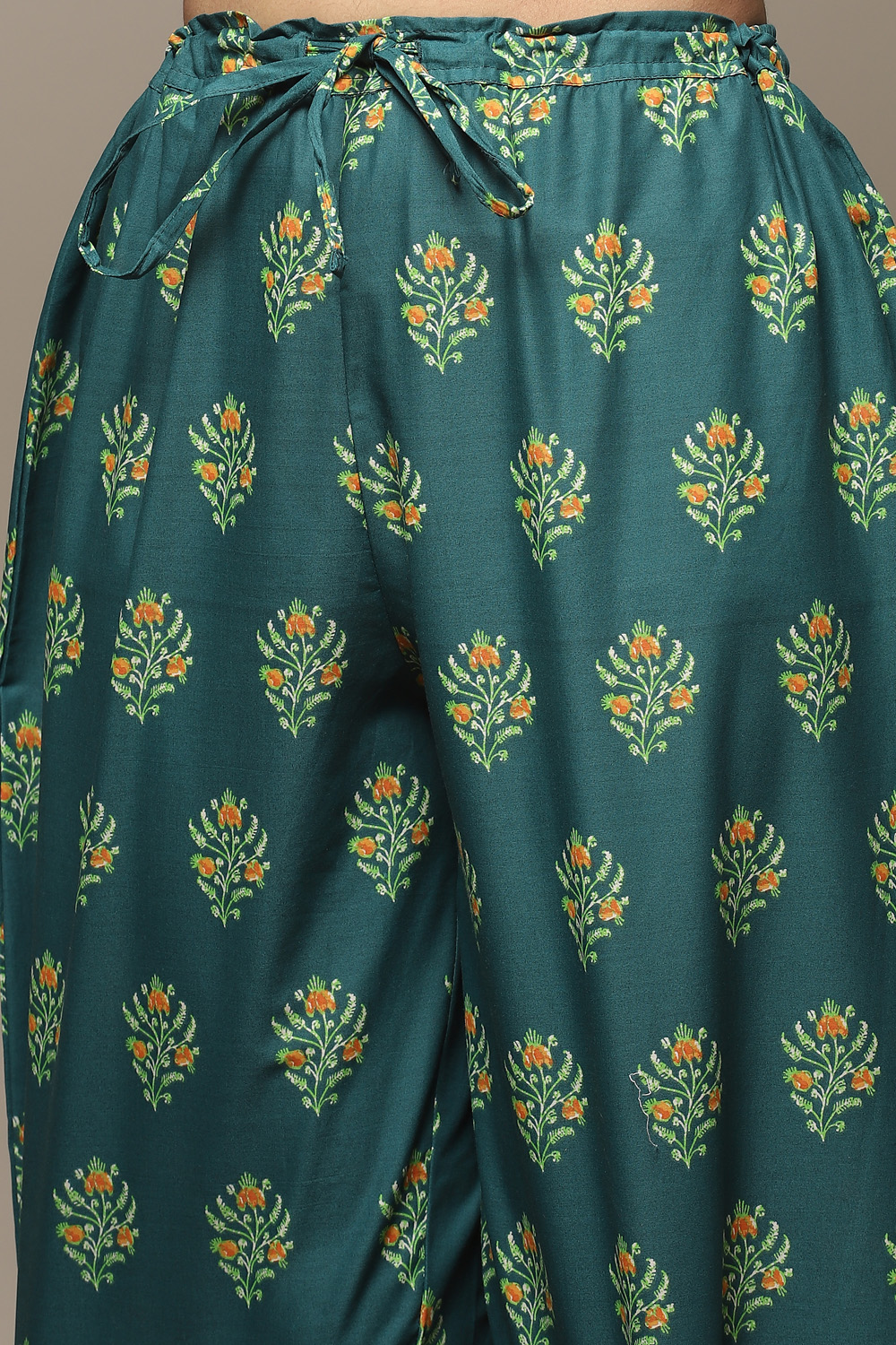Teal Cotton A-Line Kurta Palazzo Suit Set image number 2