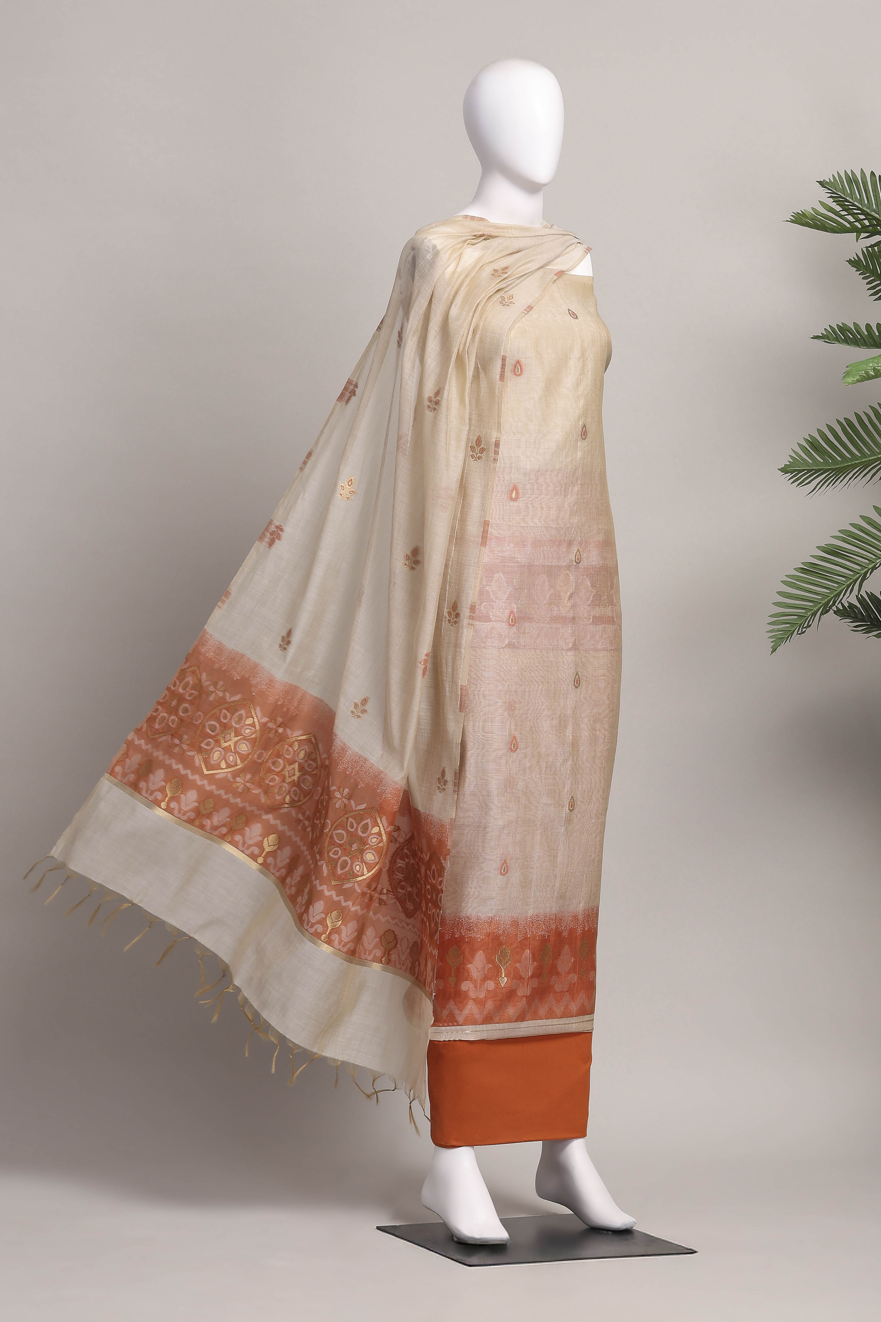 Blue Cotton Jamdani Unstitched Suit Set image number 4