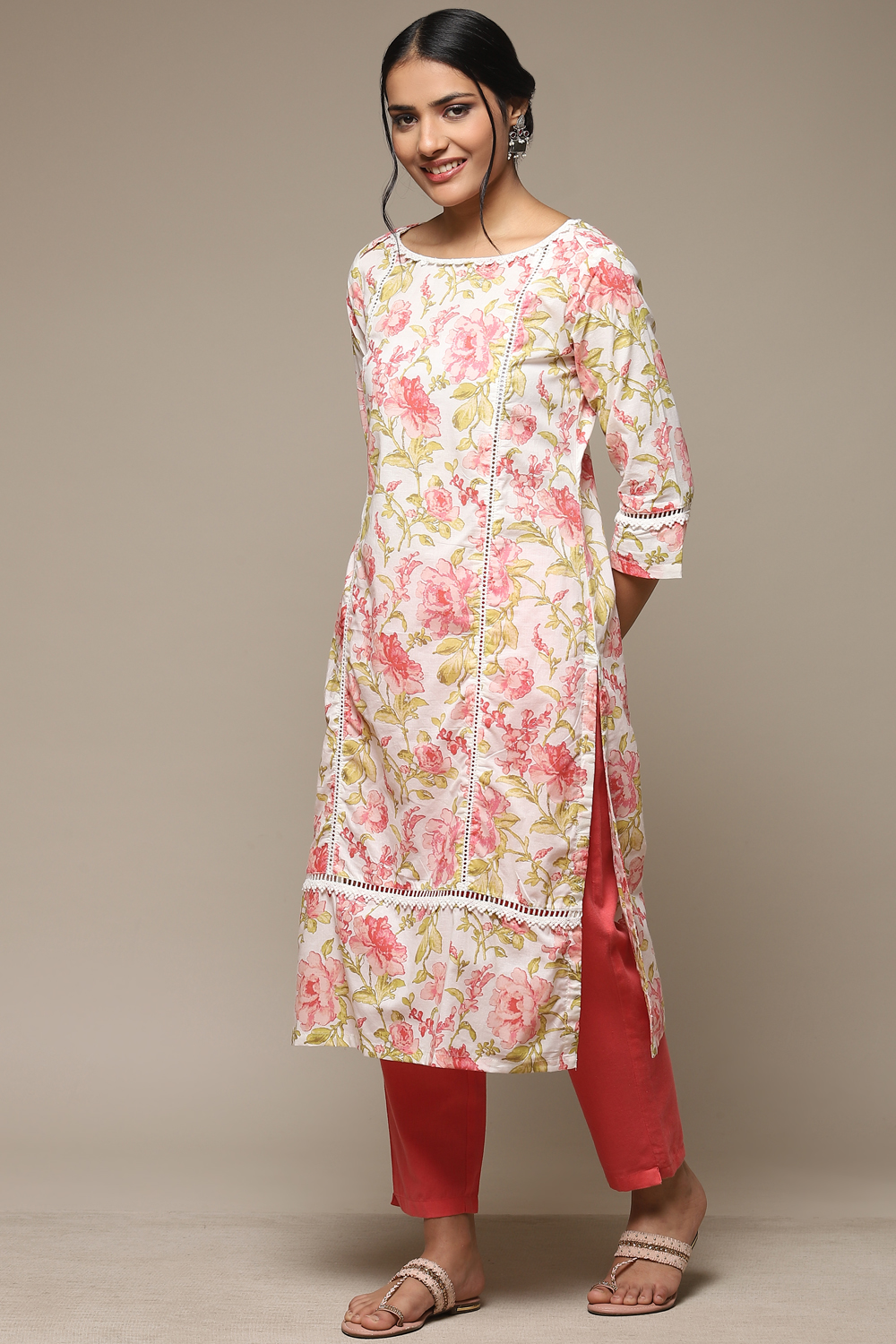 Pink Cotton Straight Printed Kurta image number 0