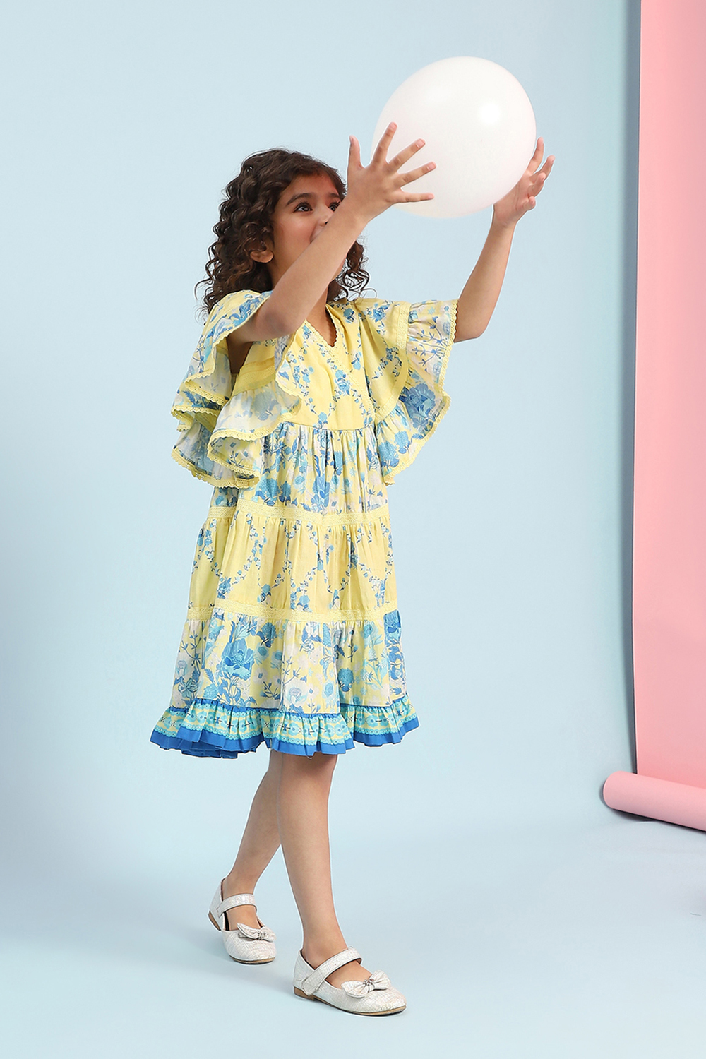 Yellow Cotton Printed Tiered Dress image number 0