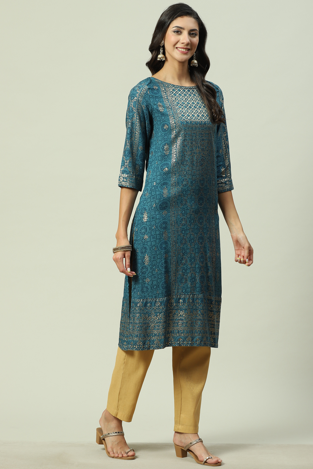Rust Rayon Straight Printed Kurta image number 0
