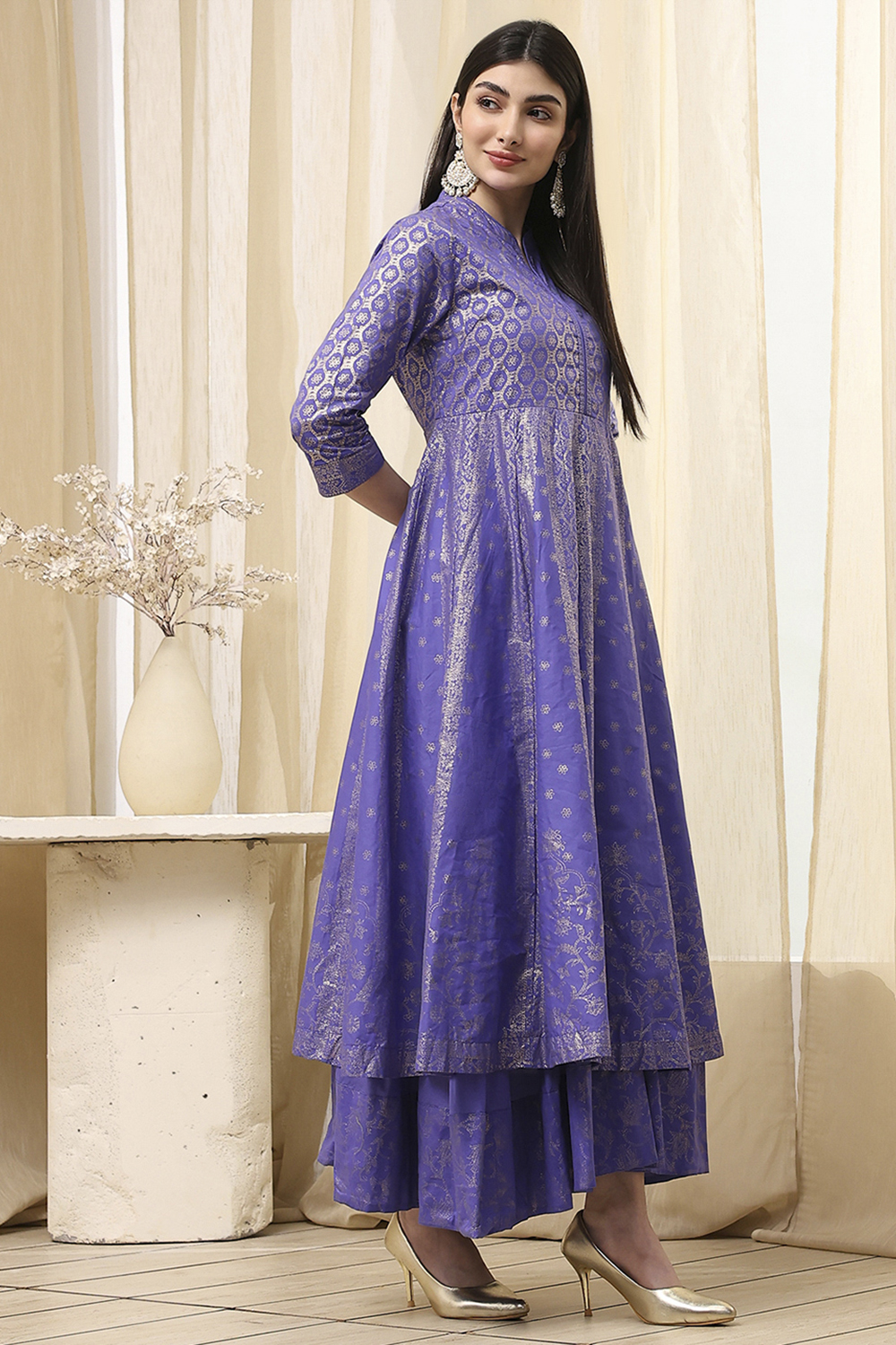 Lavender Cotton Layered Anarkali Dress image number 2