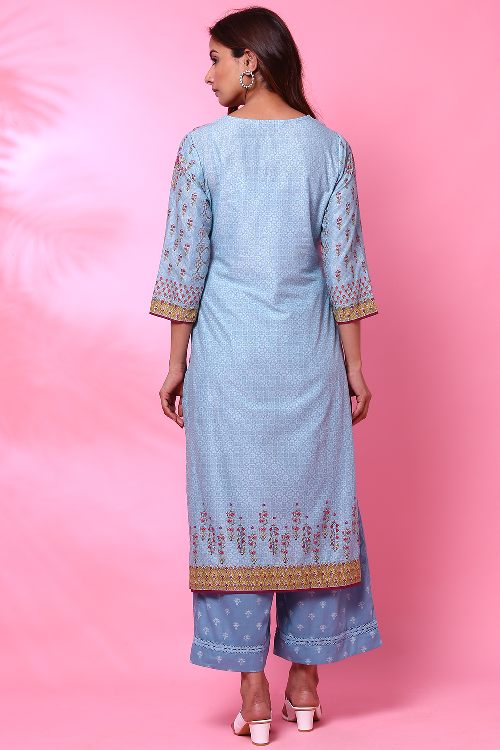 Beige Cotton Straight Kurta Palazzo Suit Set image number 7