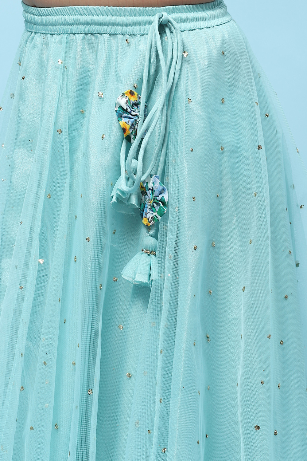 Sea Green Cotton Printed and Glittered Lehenga Set image number 2