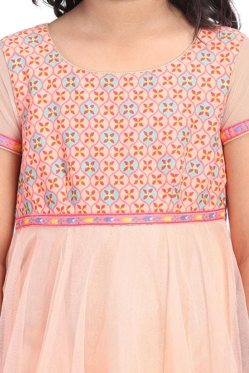 Peach Cotton Anarkali Kurta Churidar Suit Set image number 0