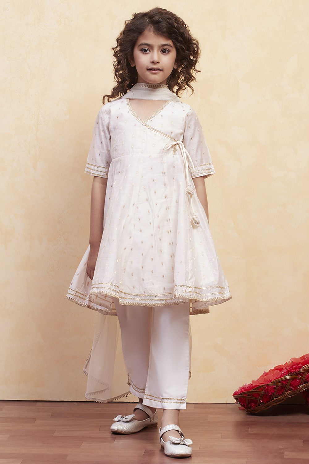 White Yarn Dyed Angrakha Anarkali Suit Set image number 6