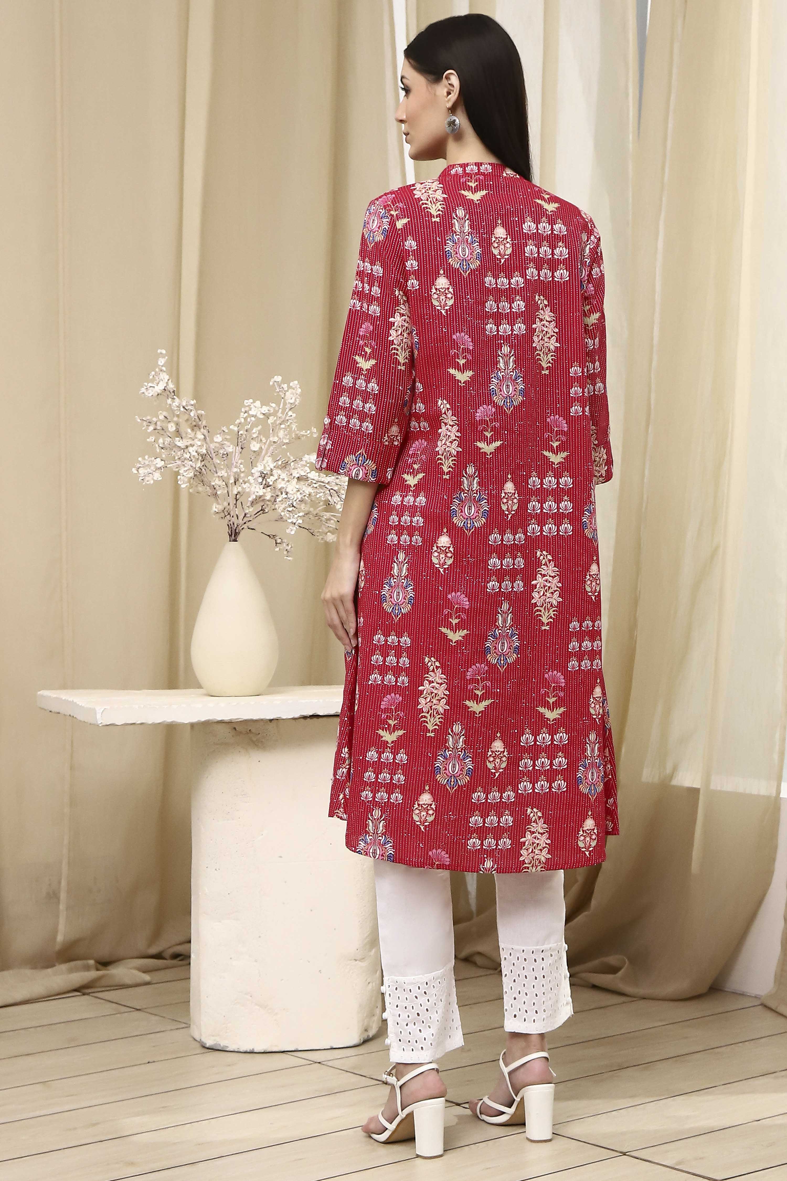 Black Cotton Printed A-Line Kurta image number 3
