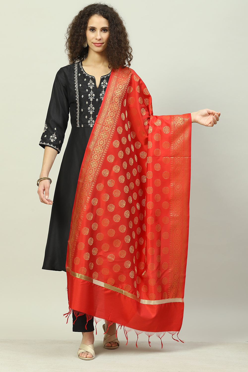 Red Art Silk Yarndyed Dupatta image number 0