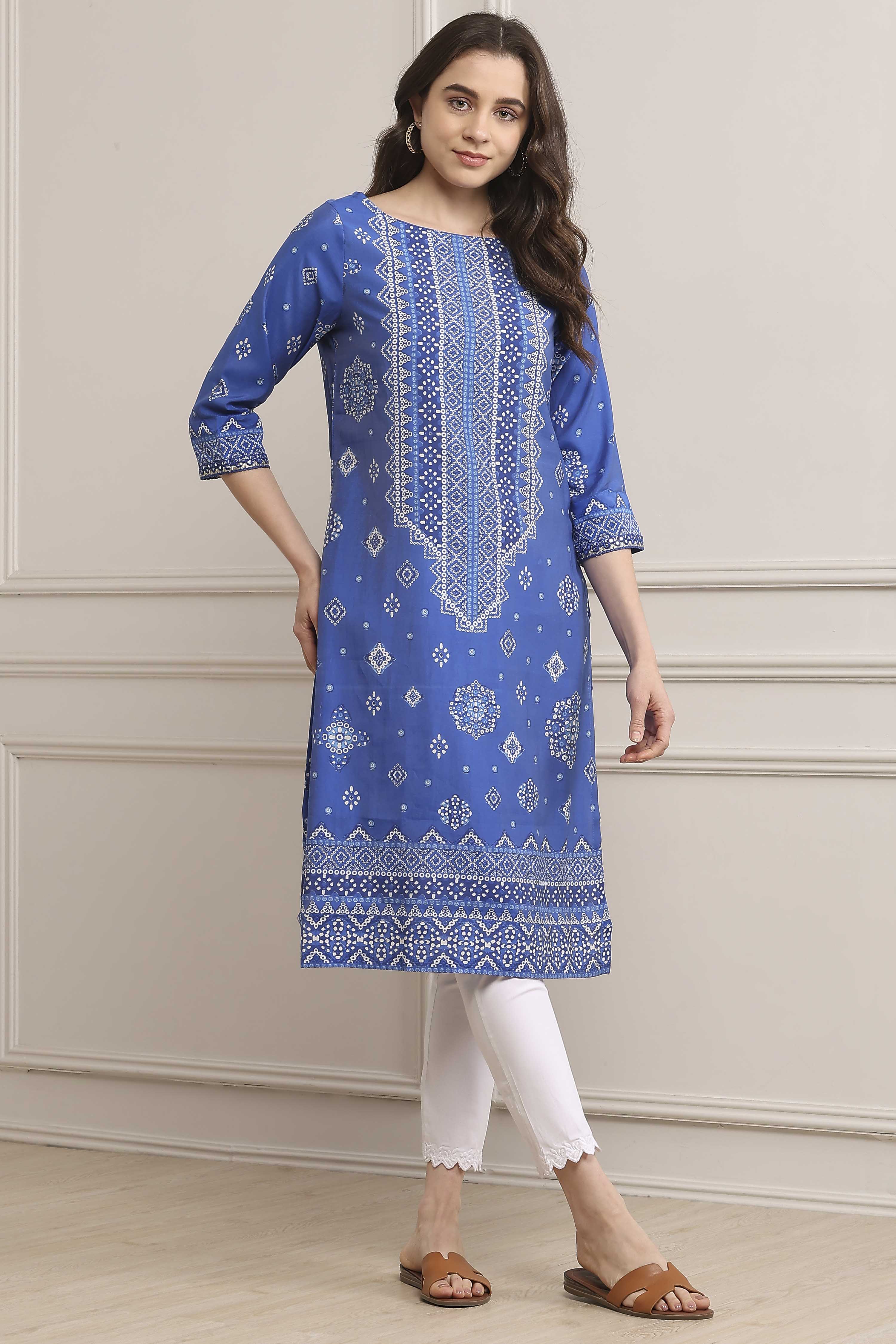 Deep Fuchsia Rayon Straight Printed Kurta image number 0