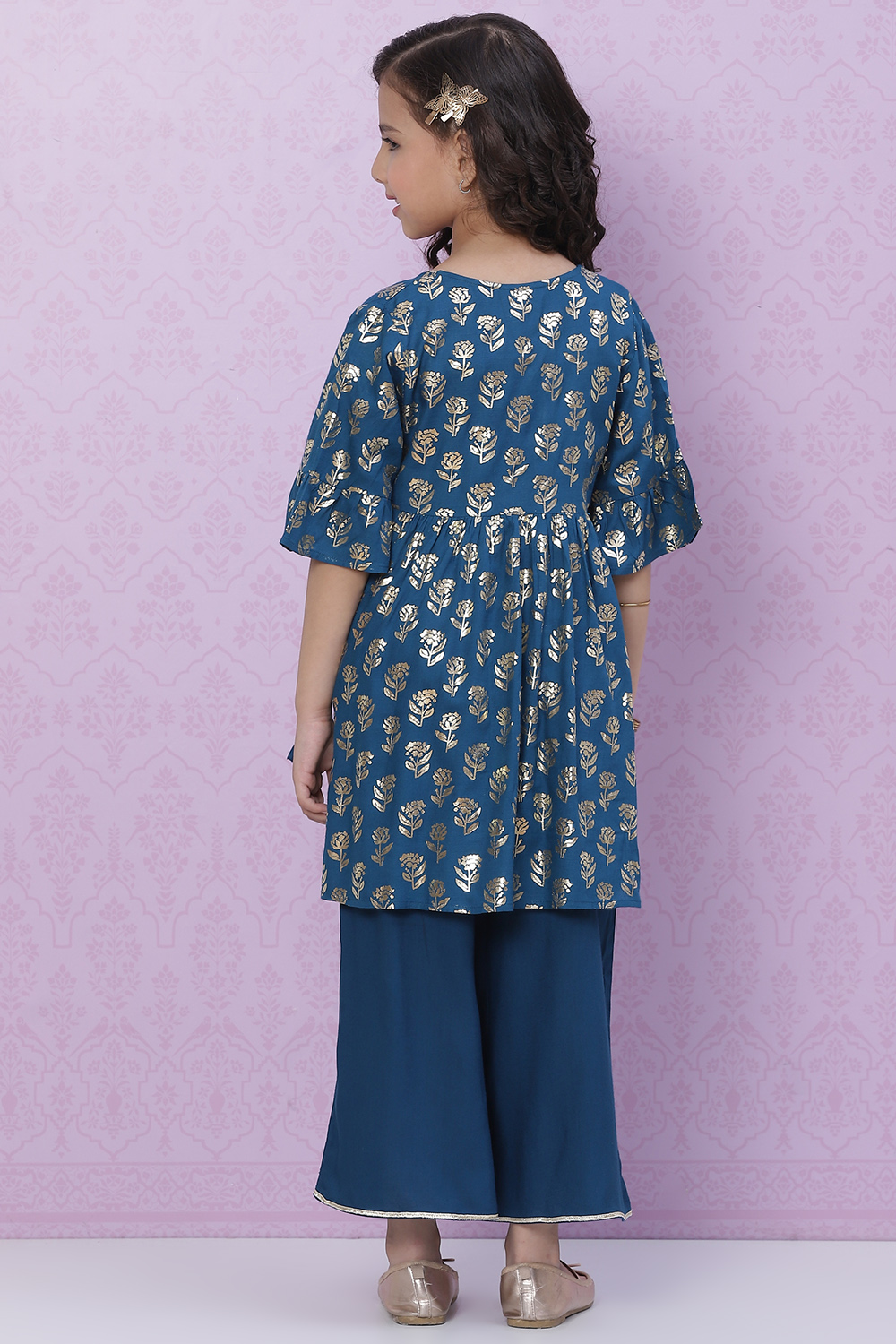 Black Rayon Flared Printed kurta Set image number 4