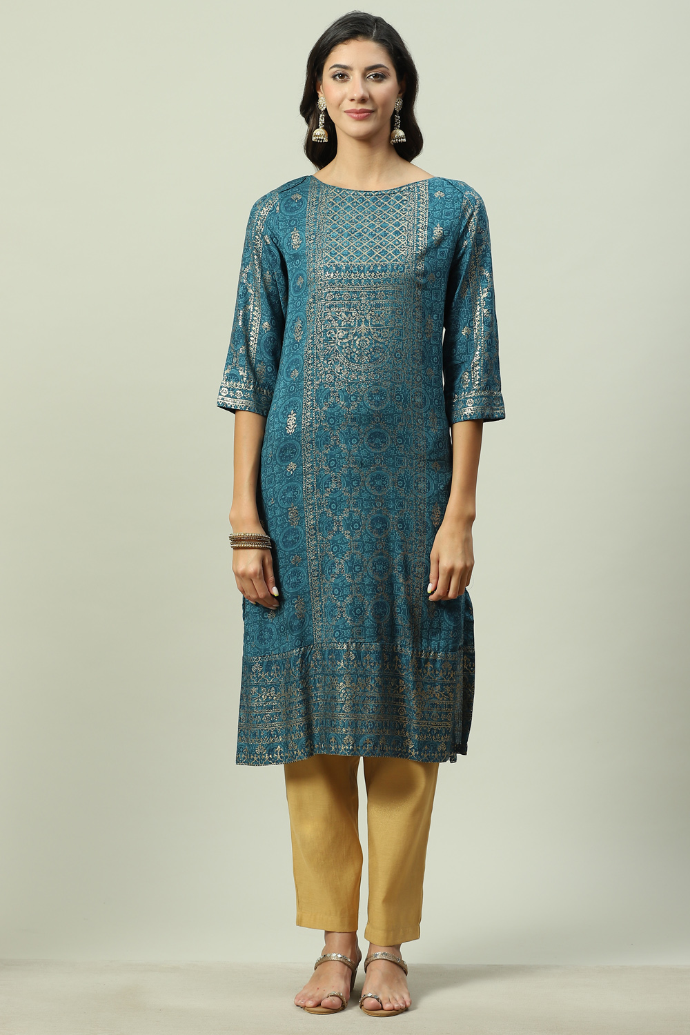 Rust Rayon Straight Printed Kurta image number 5