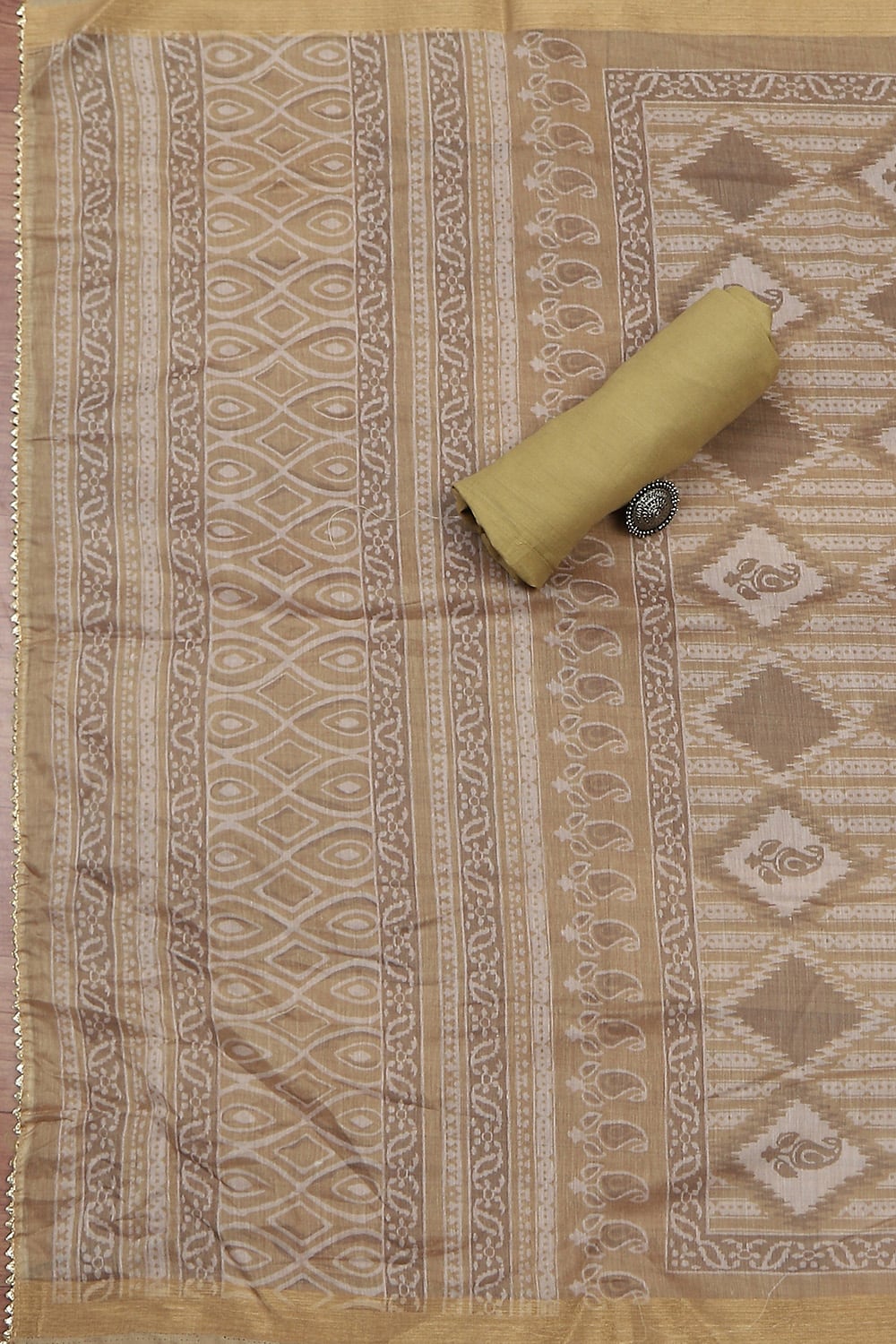 Yellow Chanderi Digital Print Unstitched Suit Set image number 3