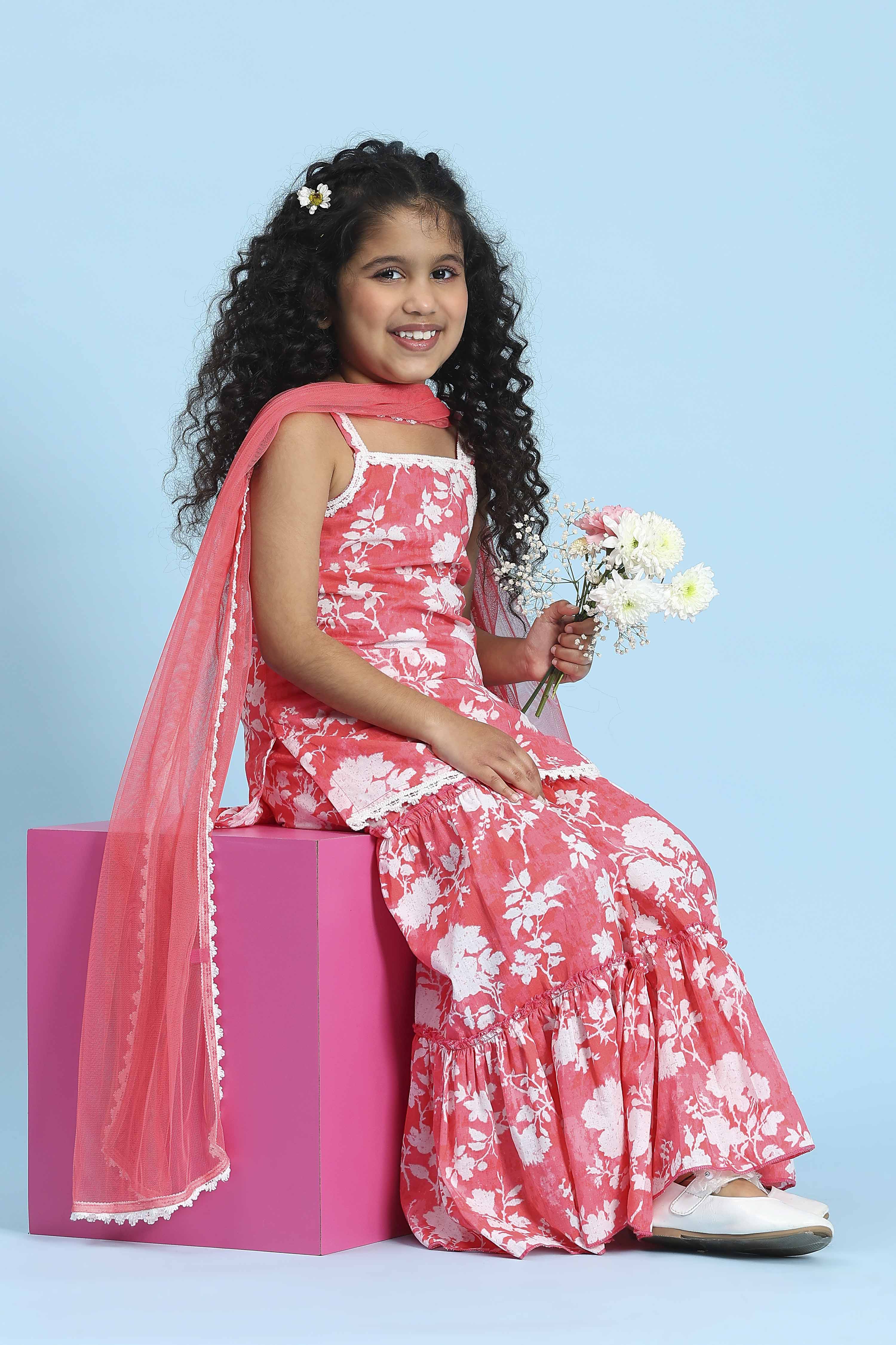 Coral Cotton Printed Straight Garara Suit Set image number 7