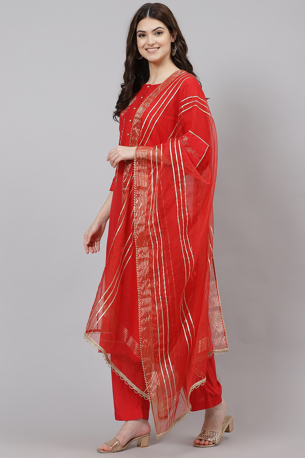 Pink Chanderi Hand Block Print Unstitched Suit Set image number 3