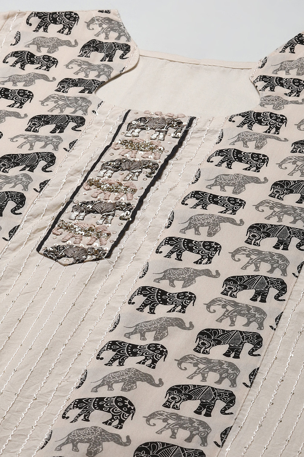 Off White Cotton Handloom Unstitched Suit Set image number 2