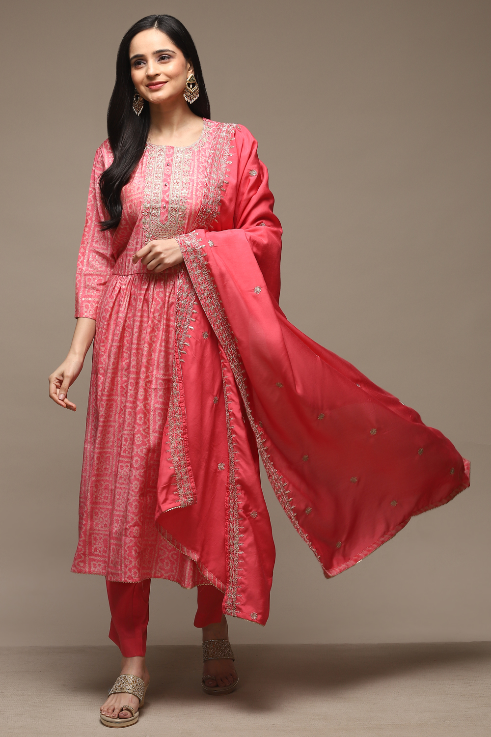 Pink Modal Machine Embroidered Unstitched Suit Set image number 1