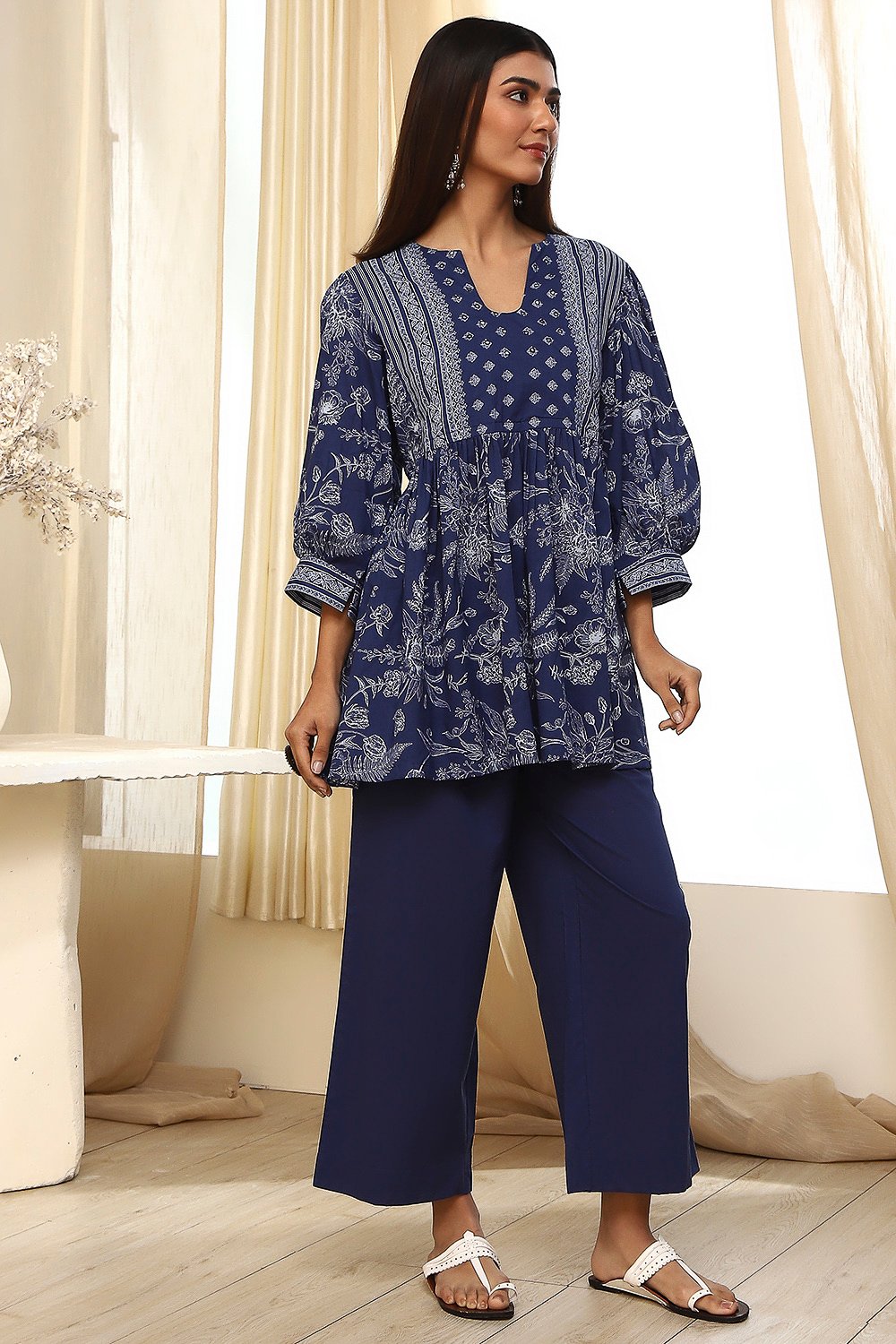 Indigo Pure Cotton Fusion Kurta Set image number 5