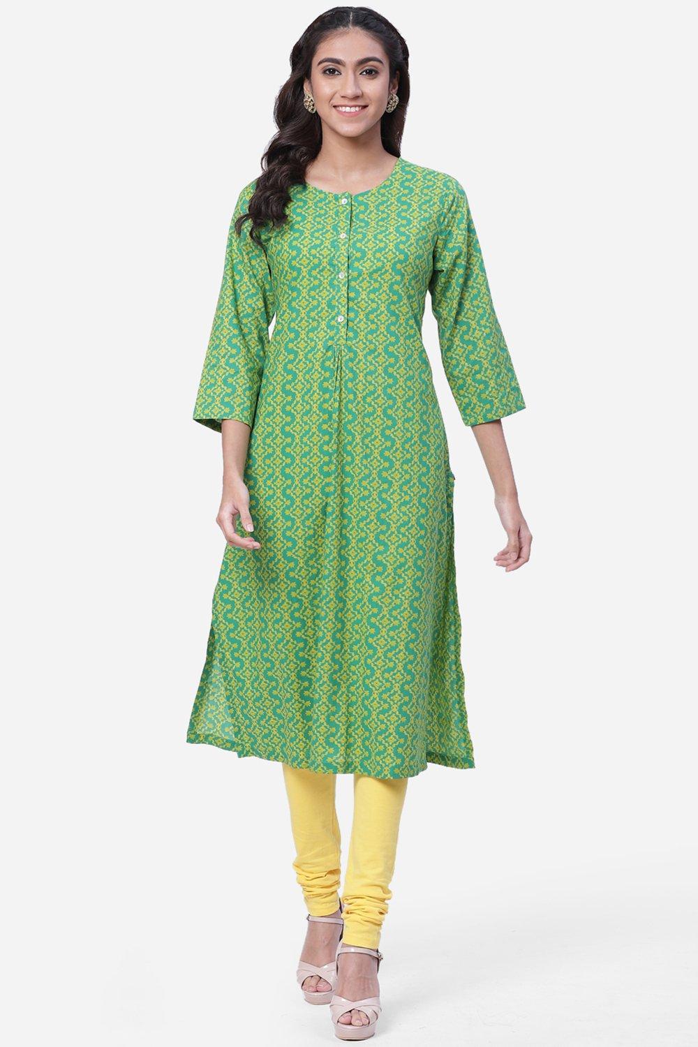 Blue Cotton A-Line Printed Kurta image number 0