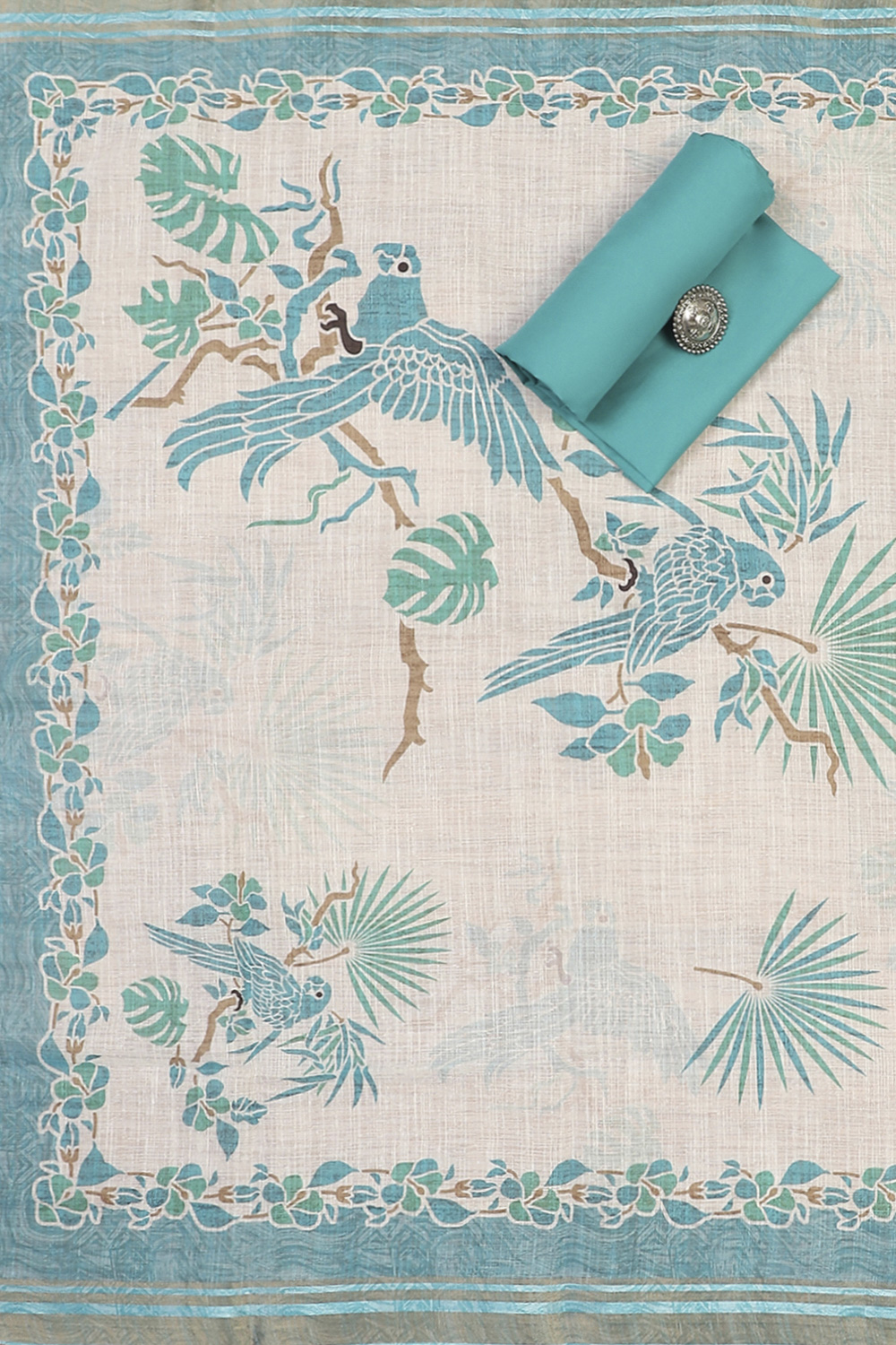 Blue Linen Unstitched Suit Set image number 2