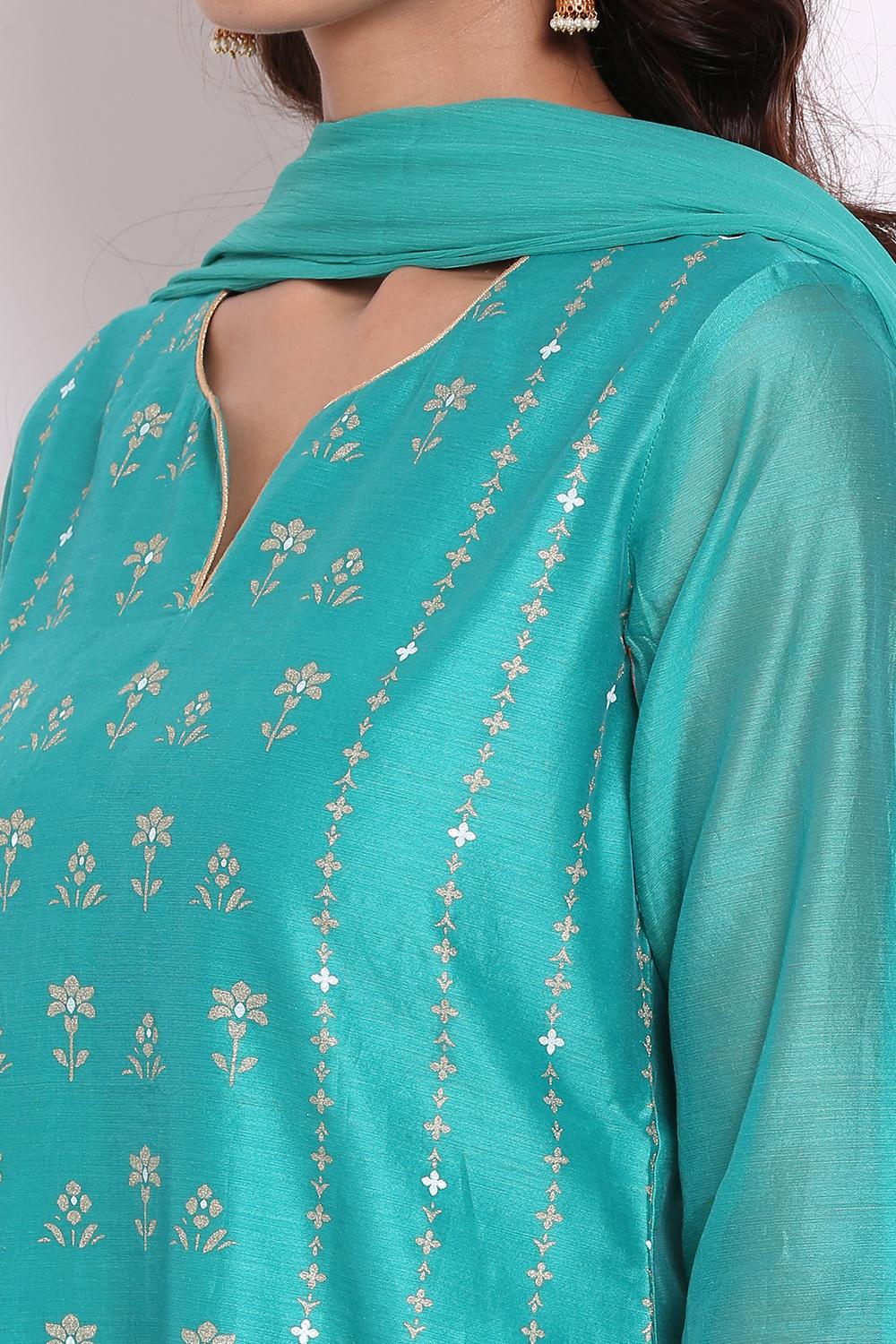 Green Straight Kurta Palazzo Suit Set image number 1