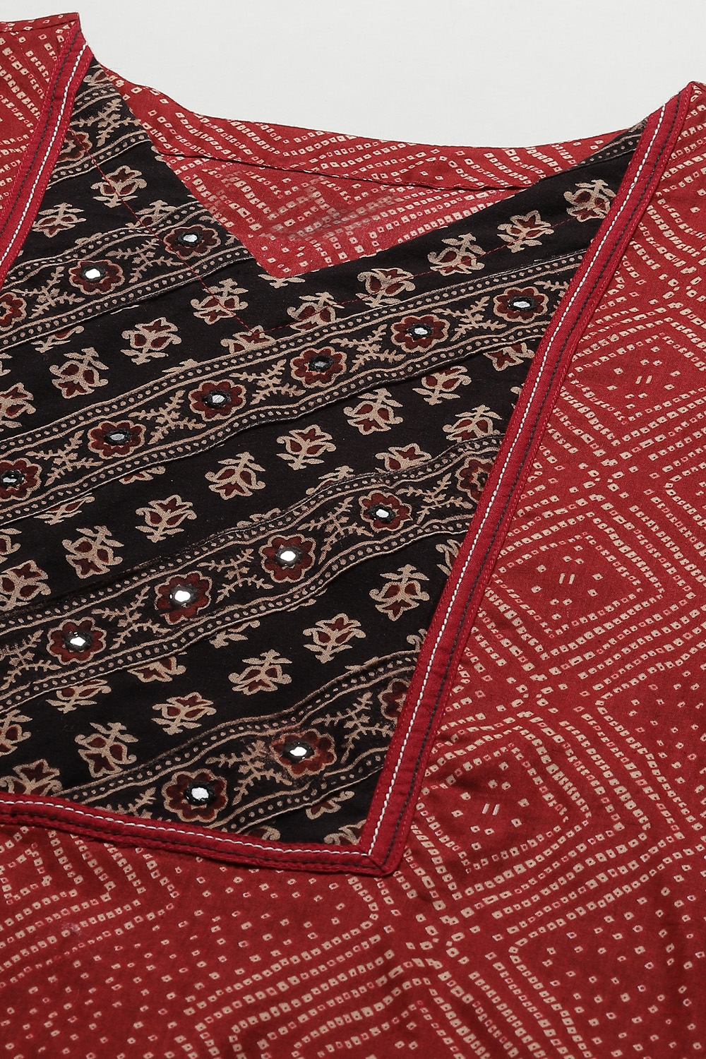 Red Cotton Printed Unstitched Suit Set image number 2