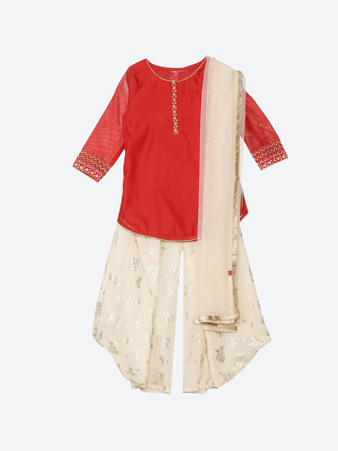 Red Art Silk Straight Kurta Dhoti Salwar Suit Set image number 0