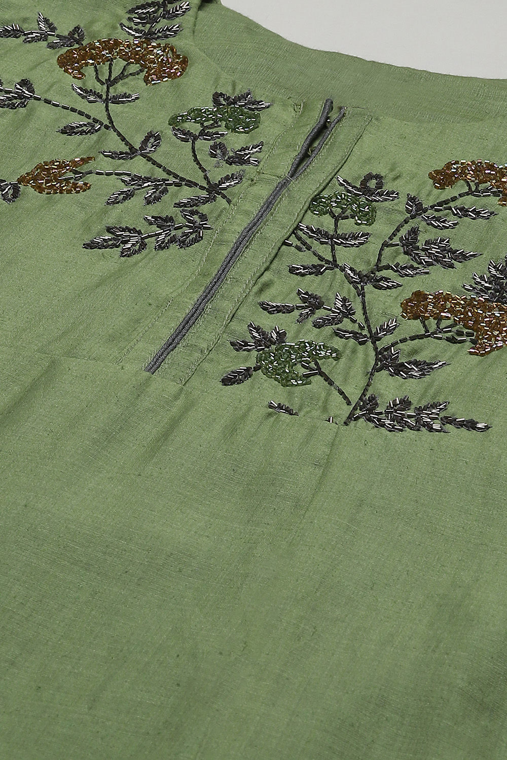 Green Cotton Machine Embroidered Unstitched Suit Set image number 2