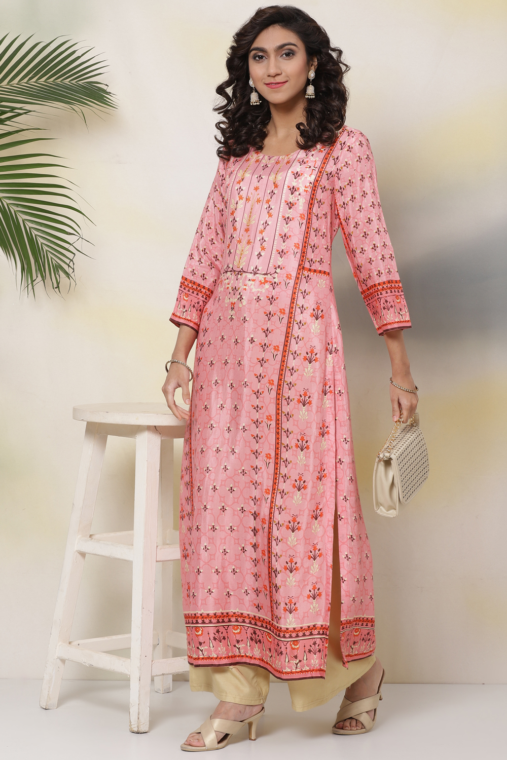 Pink Art Silk Straight Kurta image number 5