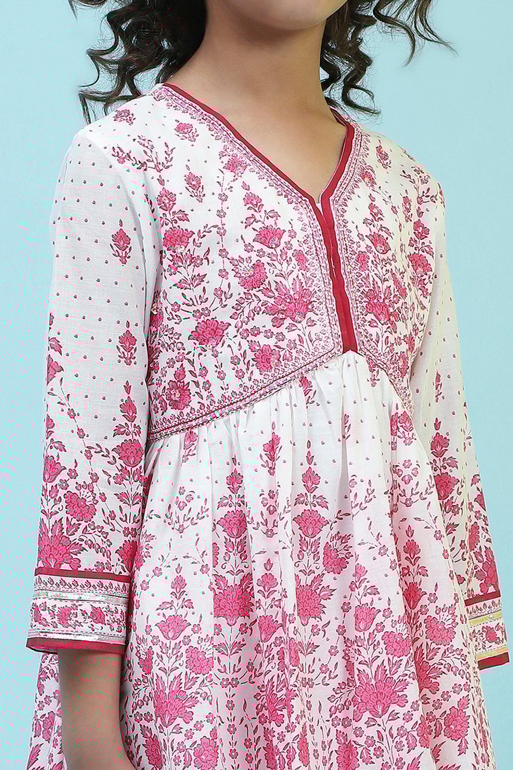 Off-White and Pink Cotton Peplum Suit Set image number 1