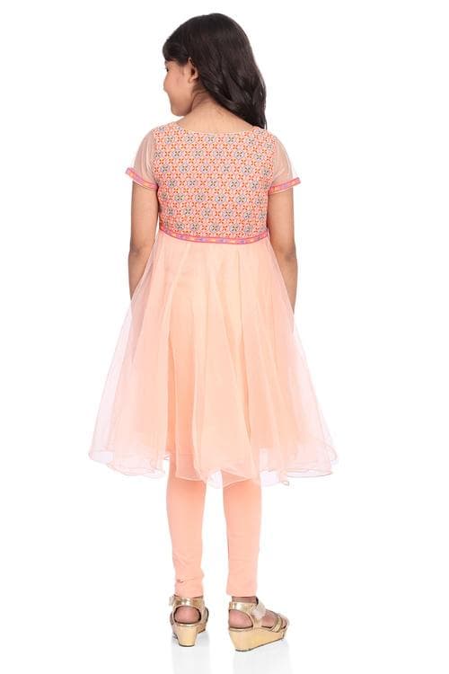 Peach Cotton Anarkali Kurta Churidar Suit Set image number 4