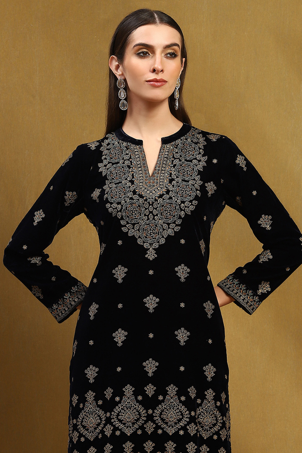 Navy Polyester Straight Suit Set image number 1