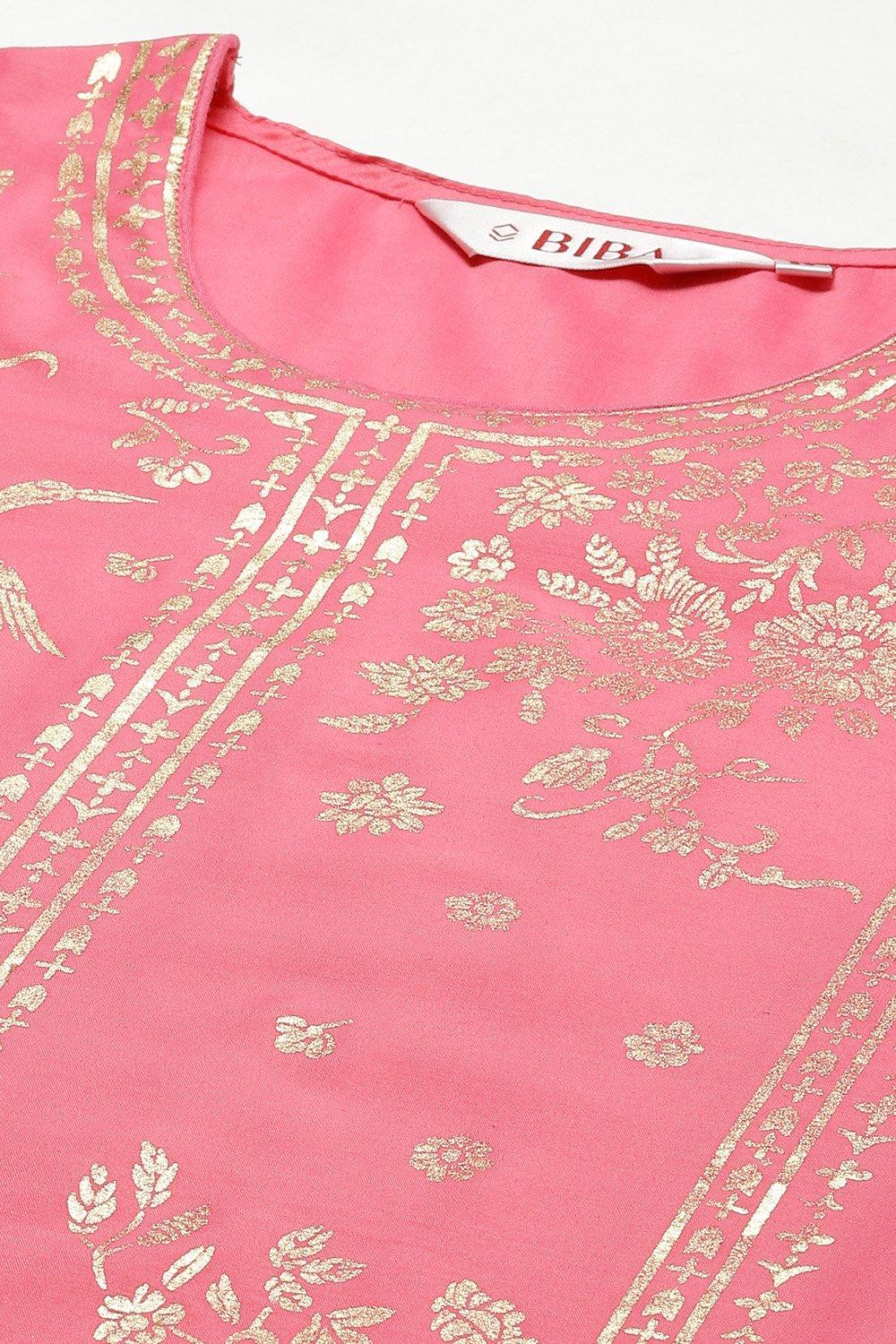 Pink Printed Straight Kurta Slim Pant Suit Set image number 1