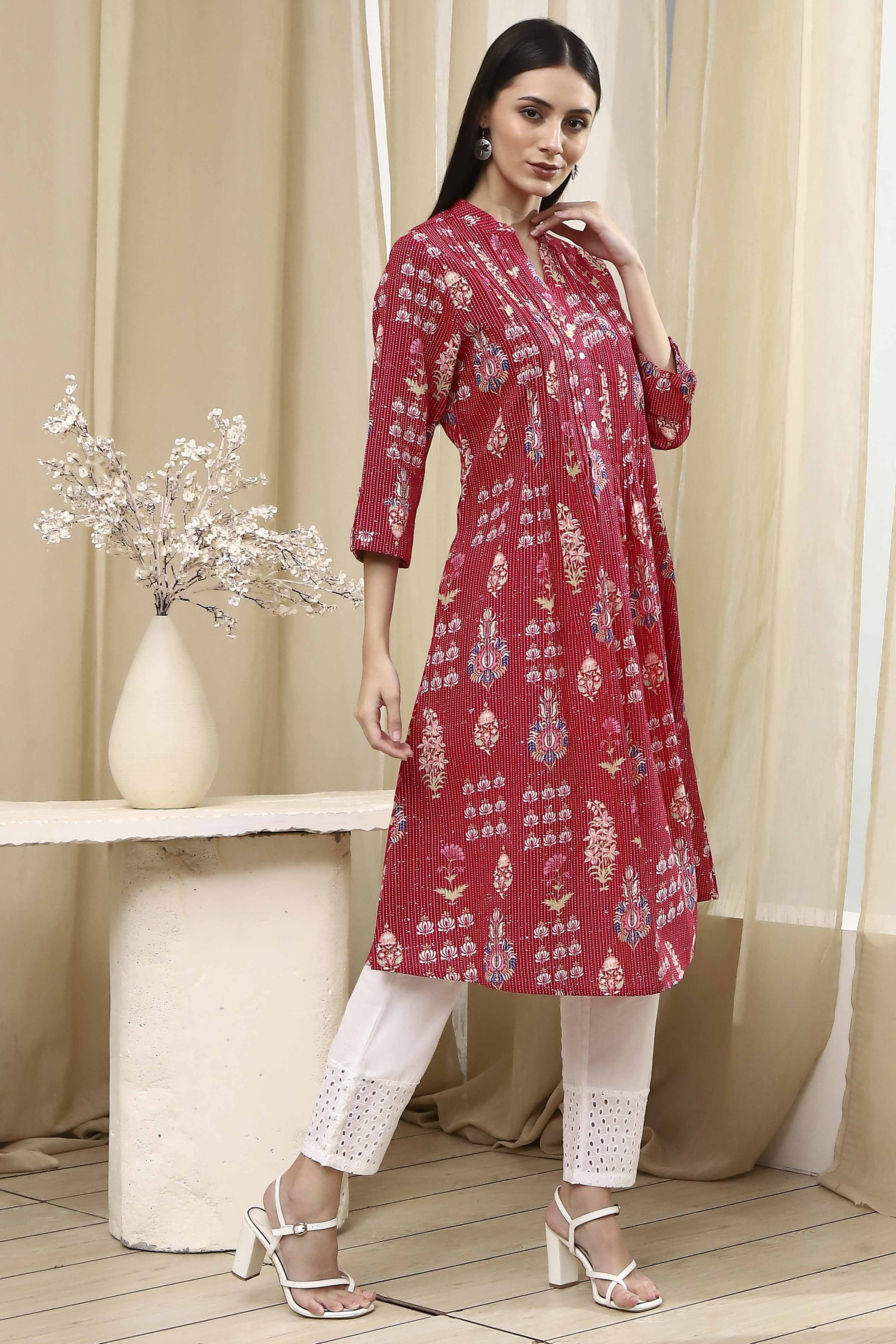 Black Cotton Printed A-Line Kurta image number 4