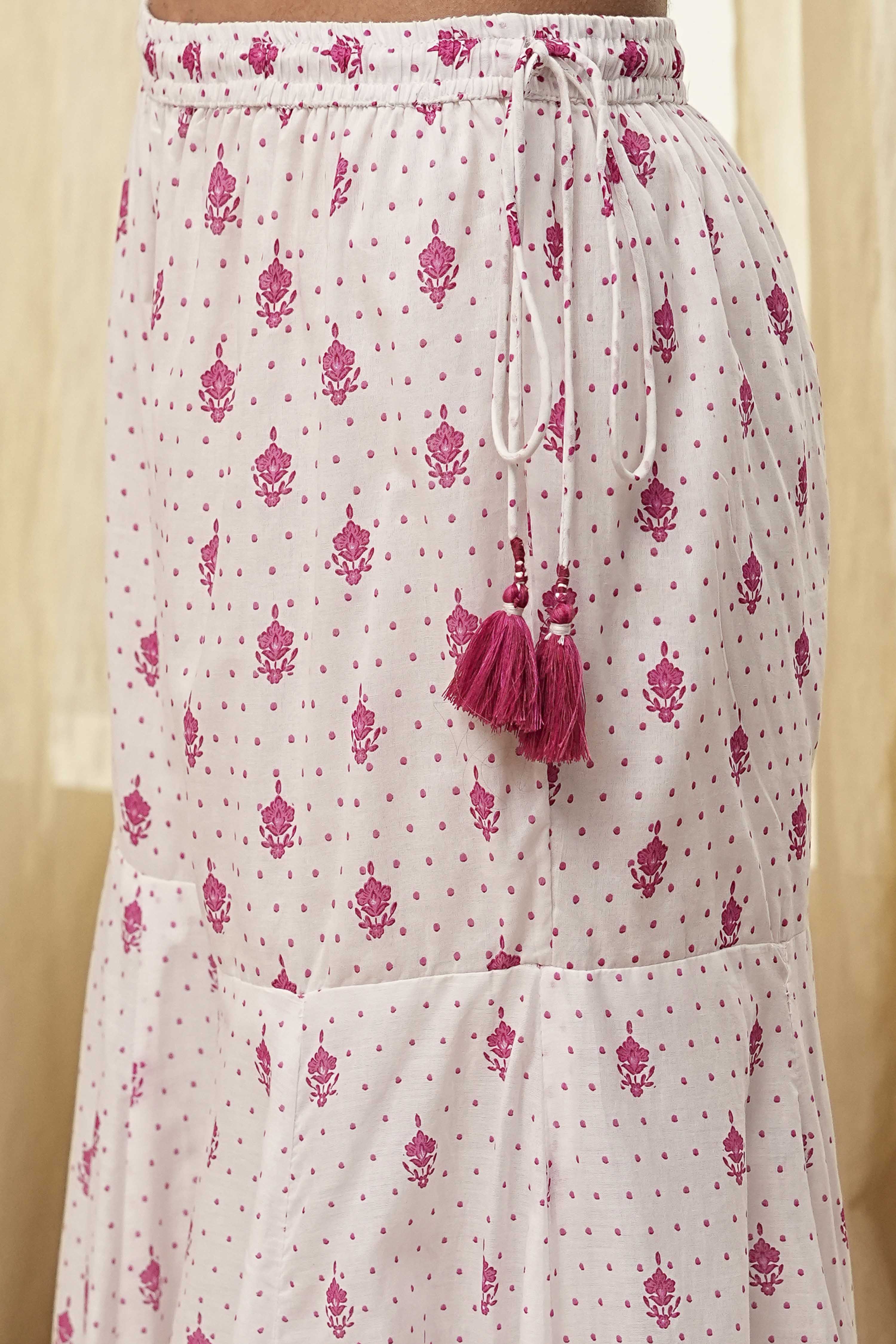 Off-White and Pink Cotton Peplum Suit Set image number 2