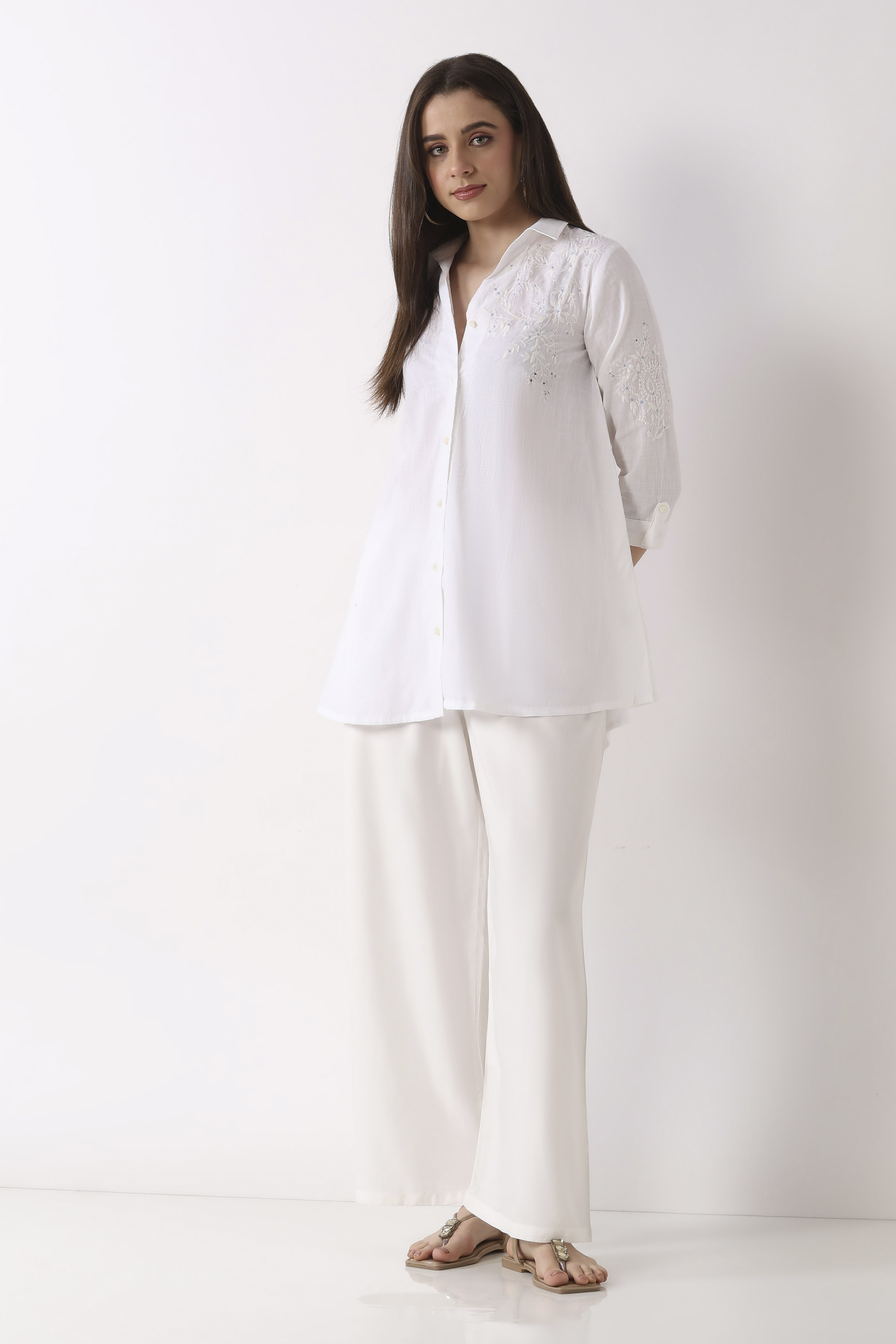 White Viscose Rayon Straight Palazzos image number 0
