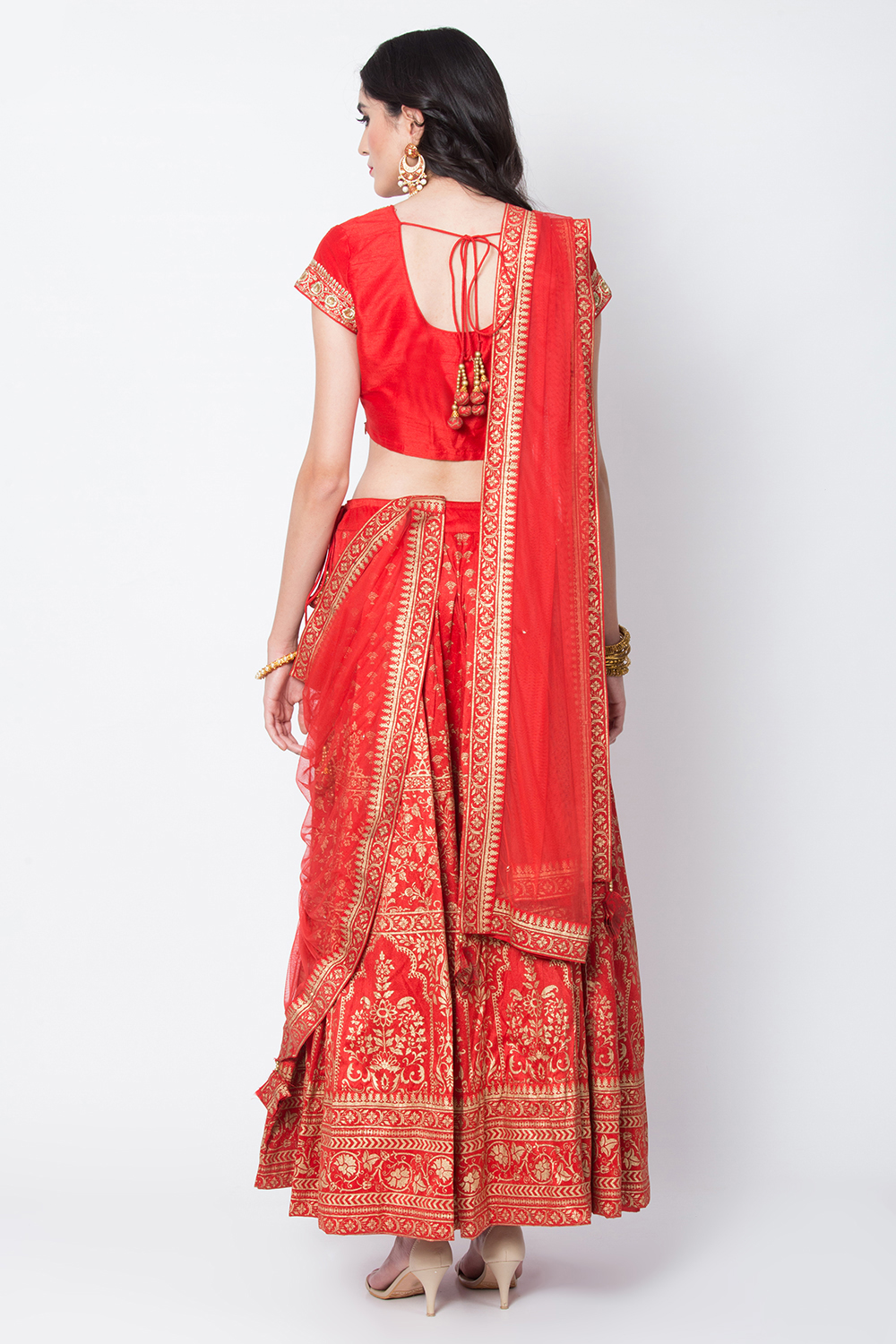 Red Art Silk Lehenga Set image number 5